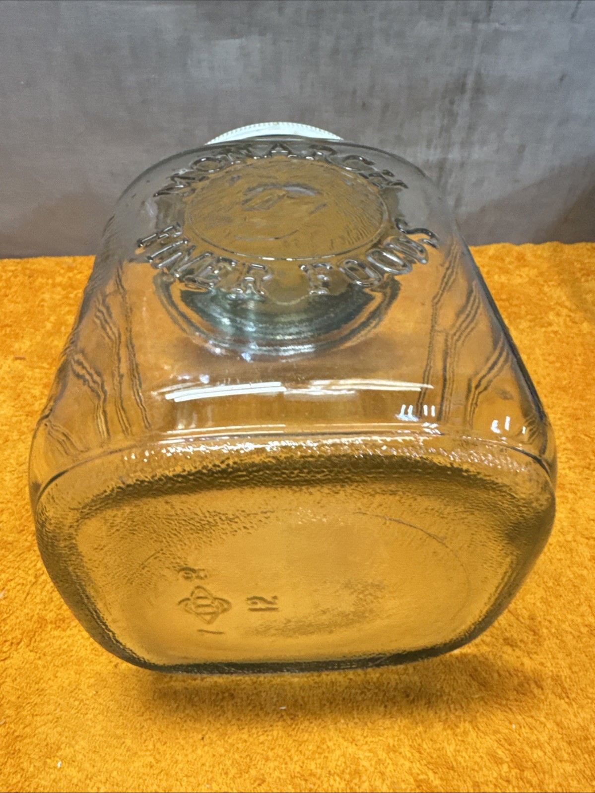 N• Vintage Large Embossed Lions Head Monarch Finer Foods Jar Kitchen Canister