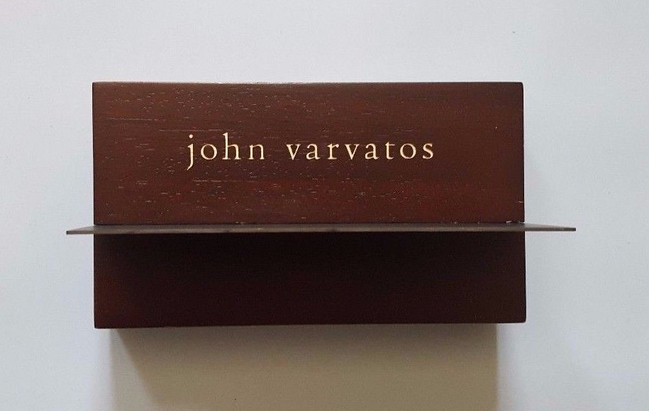 JOHN VARVATOS 1 PIECE LOGO DISPLAY IN BROWN WOOD & DARK BROWN METAL