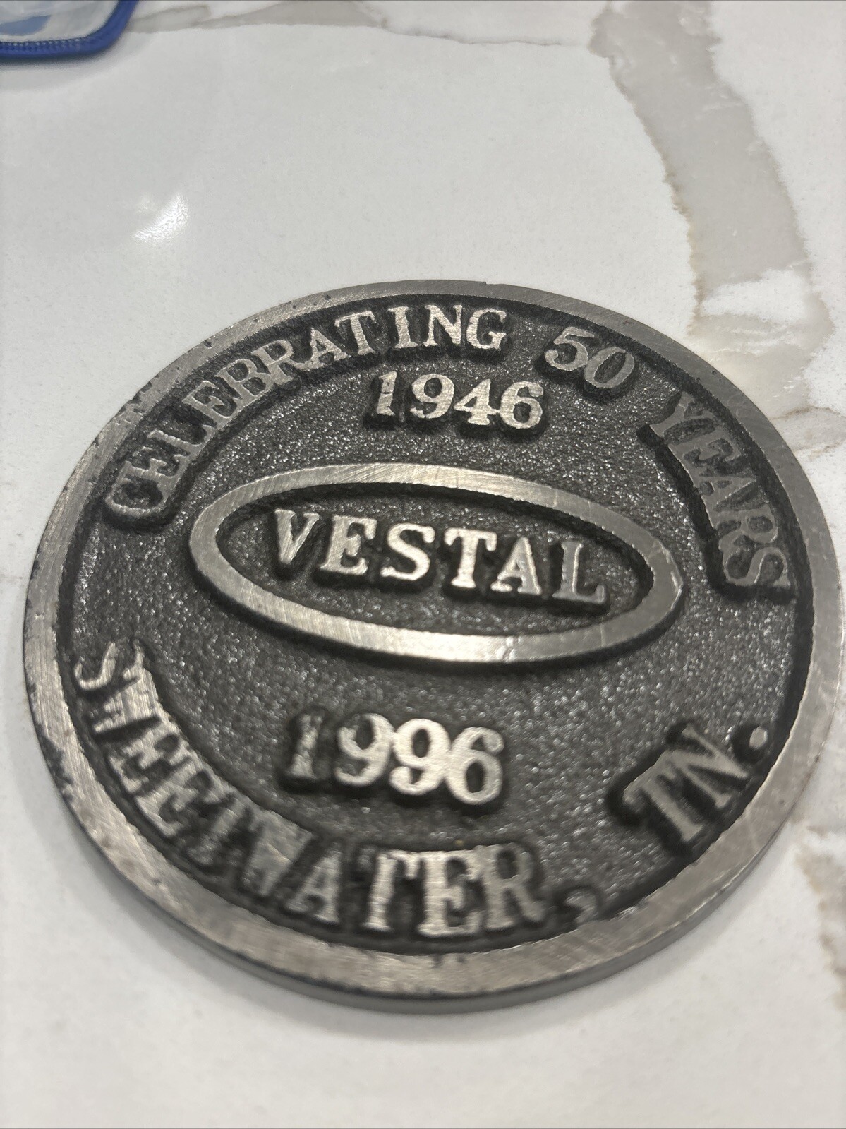 Vestal Stove Co. Sweetwater, Tenn. 50 Years Round Nameplate Display Paperweight
