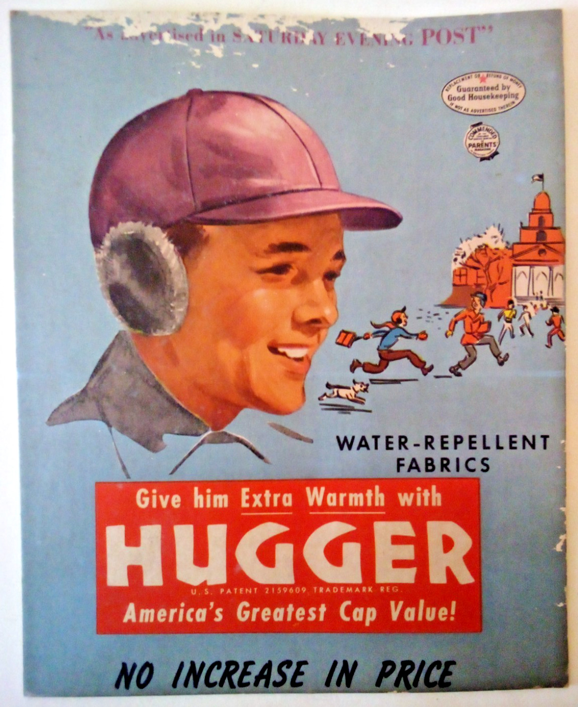 VTG HUGGER CAP HAT STORE DISPLAY ADVERTISING CARDBOARD SIGN Fo