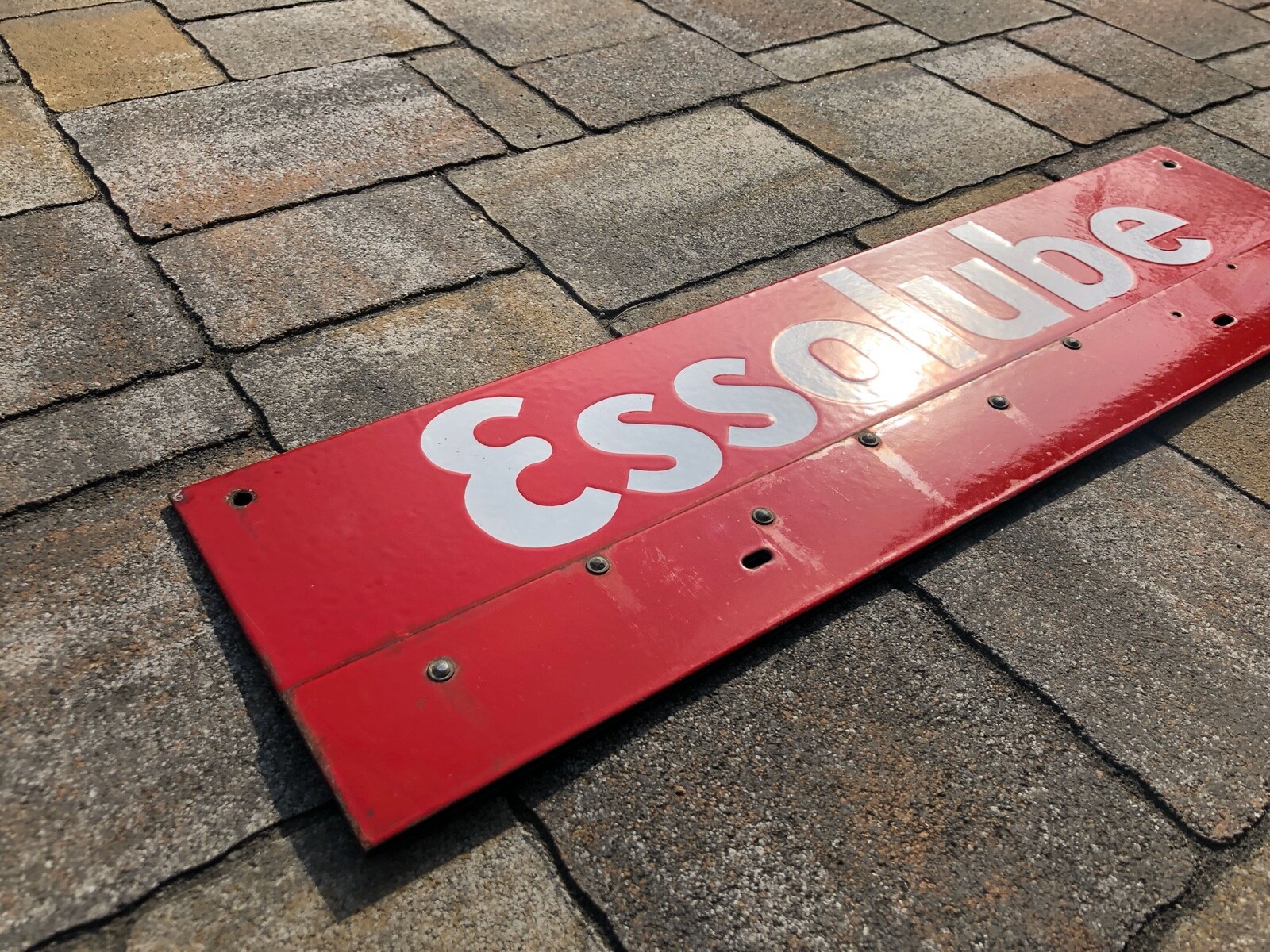 ANCIENNE PLAQUE EMAILLEE ESSO ESSOLUBE BIDON HUILE Motor Oil PUMPE TOLE OEL TOLE
