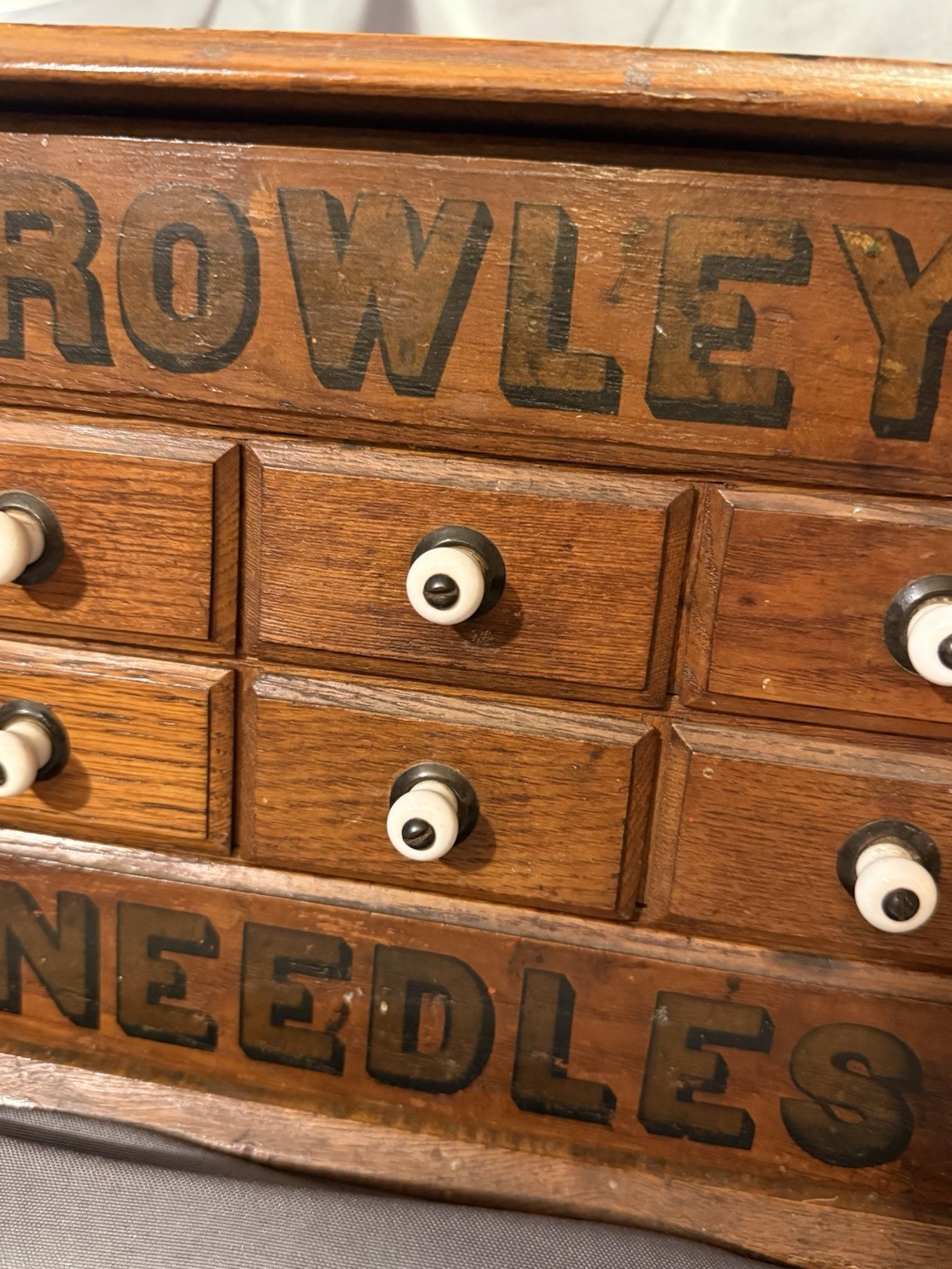 Antique Crowley’s Needles Advertising Display Multi Drawer Cabinet general store