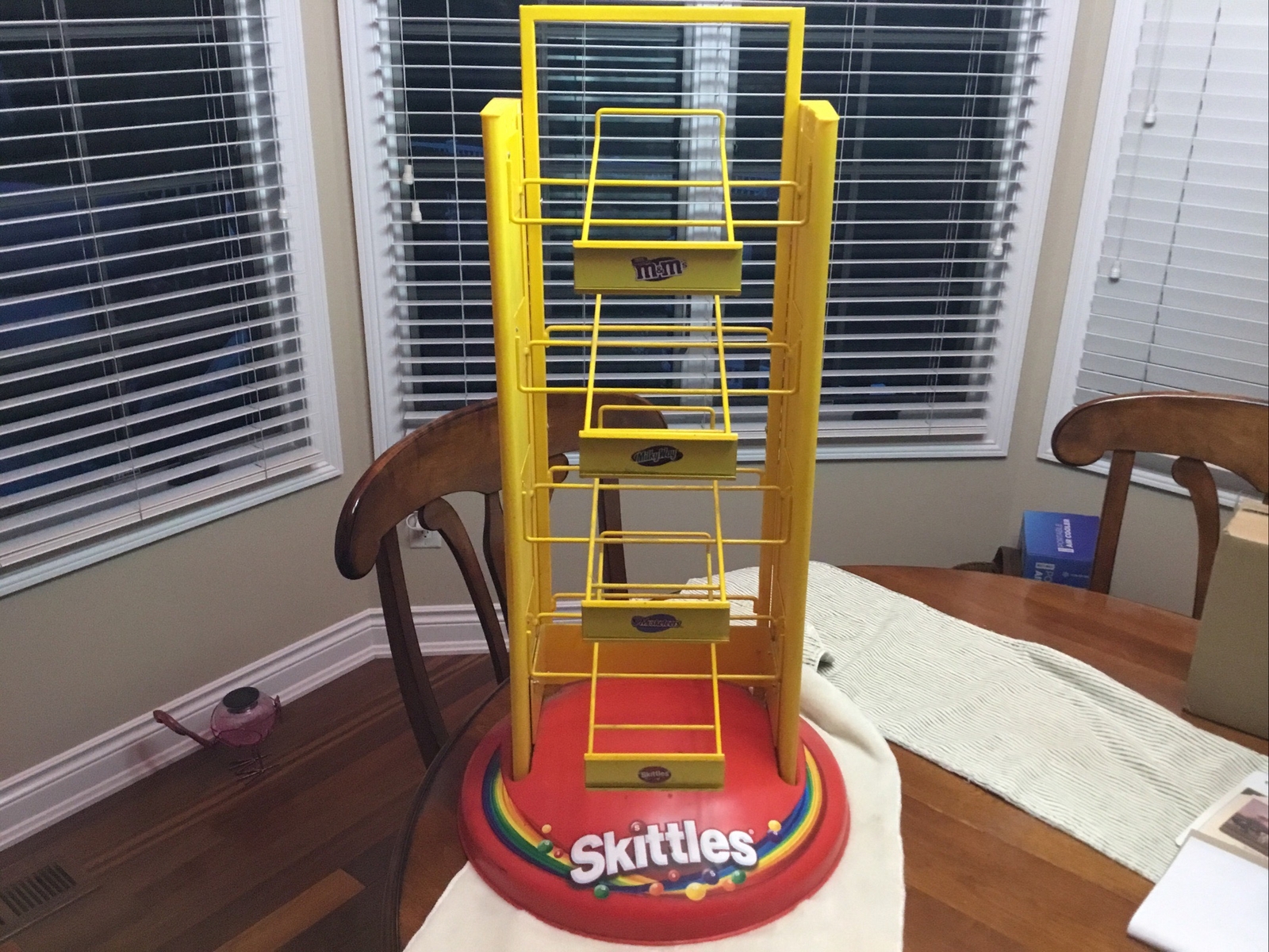 Red SKITTLES Candy Store Display – Yellow 4 Tier Rack Base On Wheels – 31” Tall