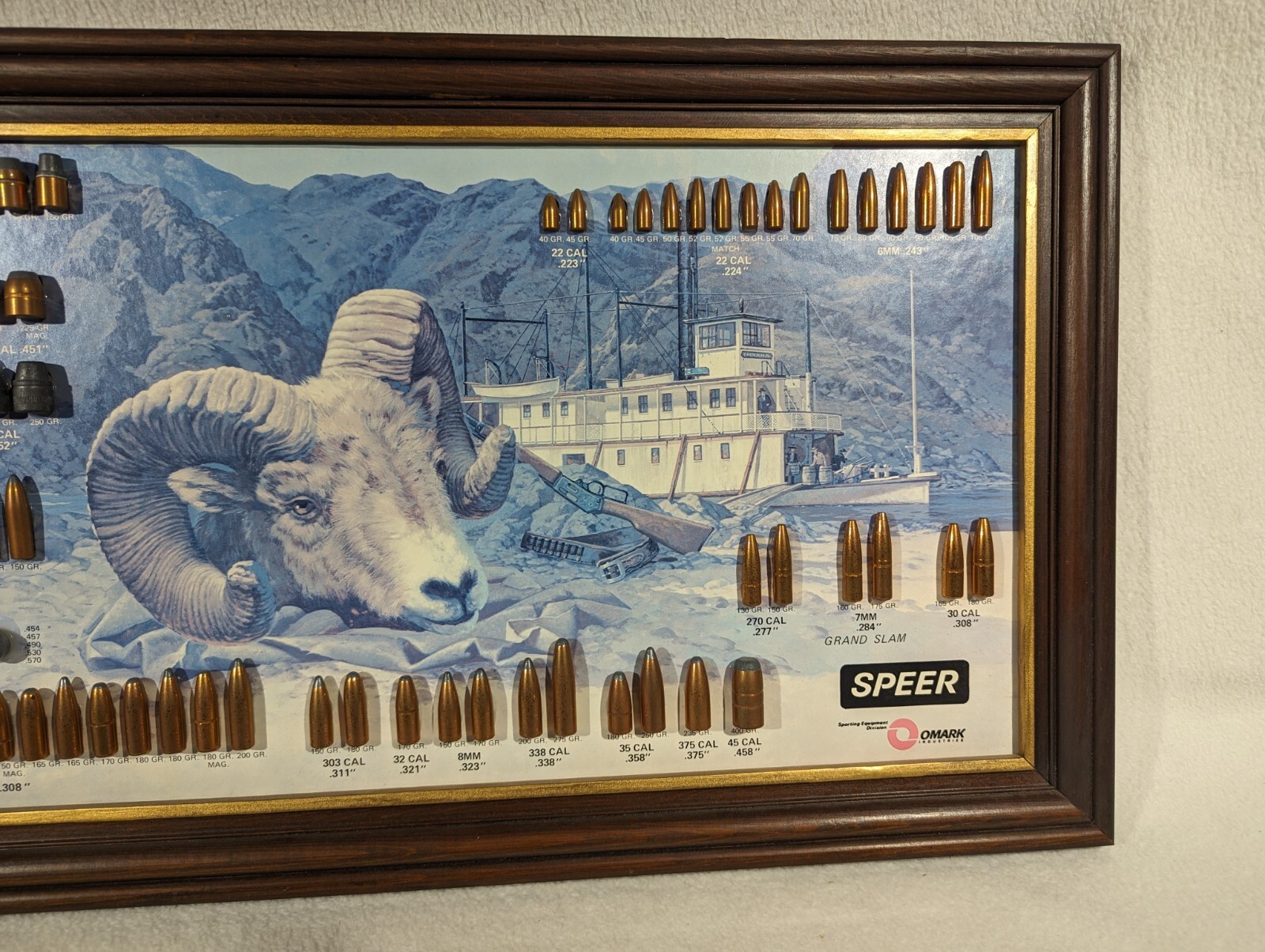 Vtg 1977 Speer Ammunition Store Display Bullet Chart Hell’s Canyon Ram Riverboat