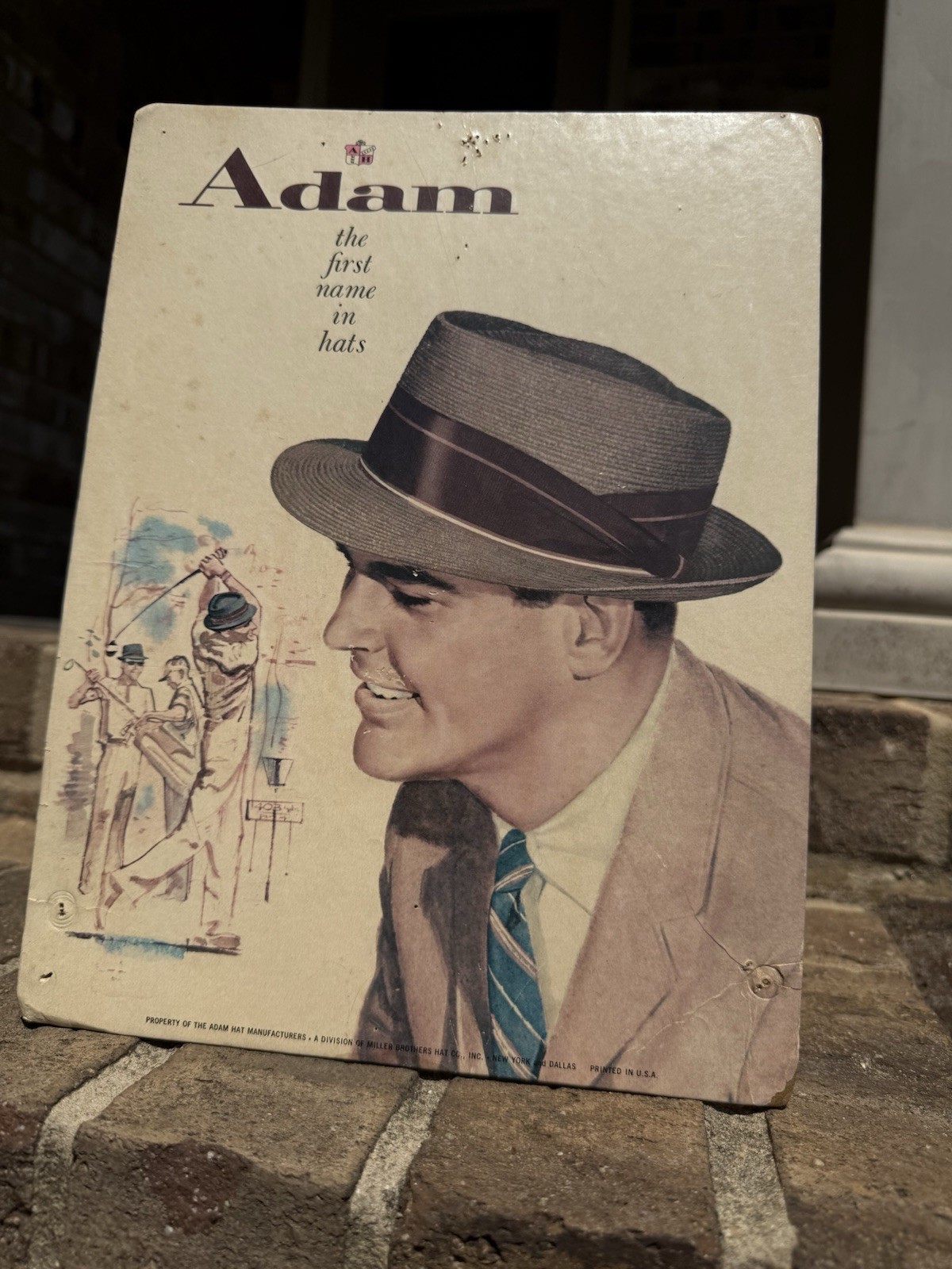 Vintage Adams Hats Advertising Easelback Clothing Advertising Sign General Store