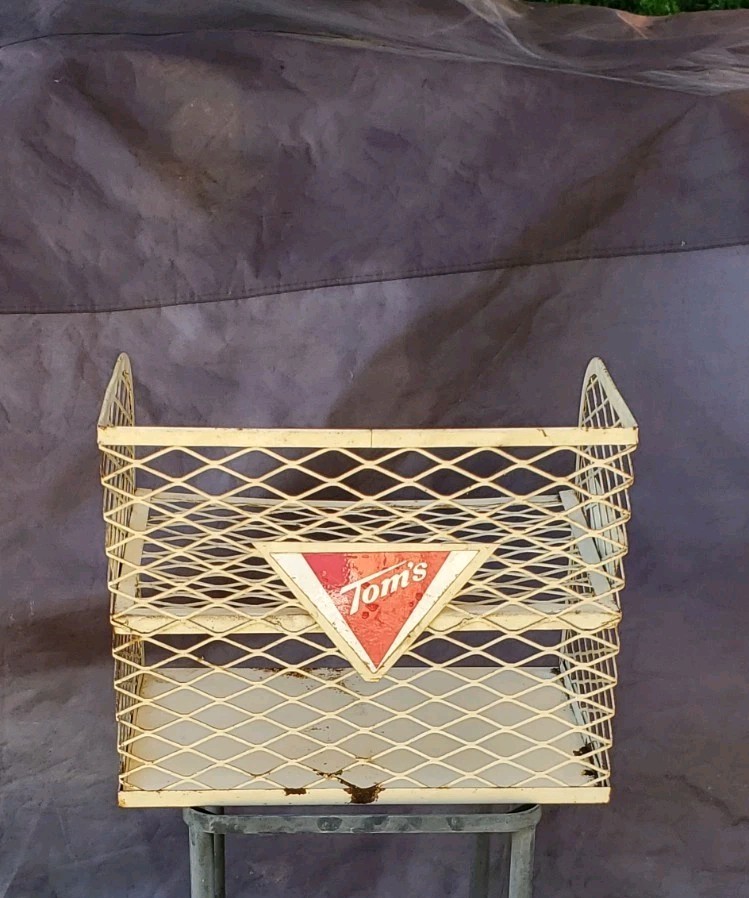 Tom’s Vintage Metal Display Store Counter Rack Sign Original Condition 13.5x11x9