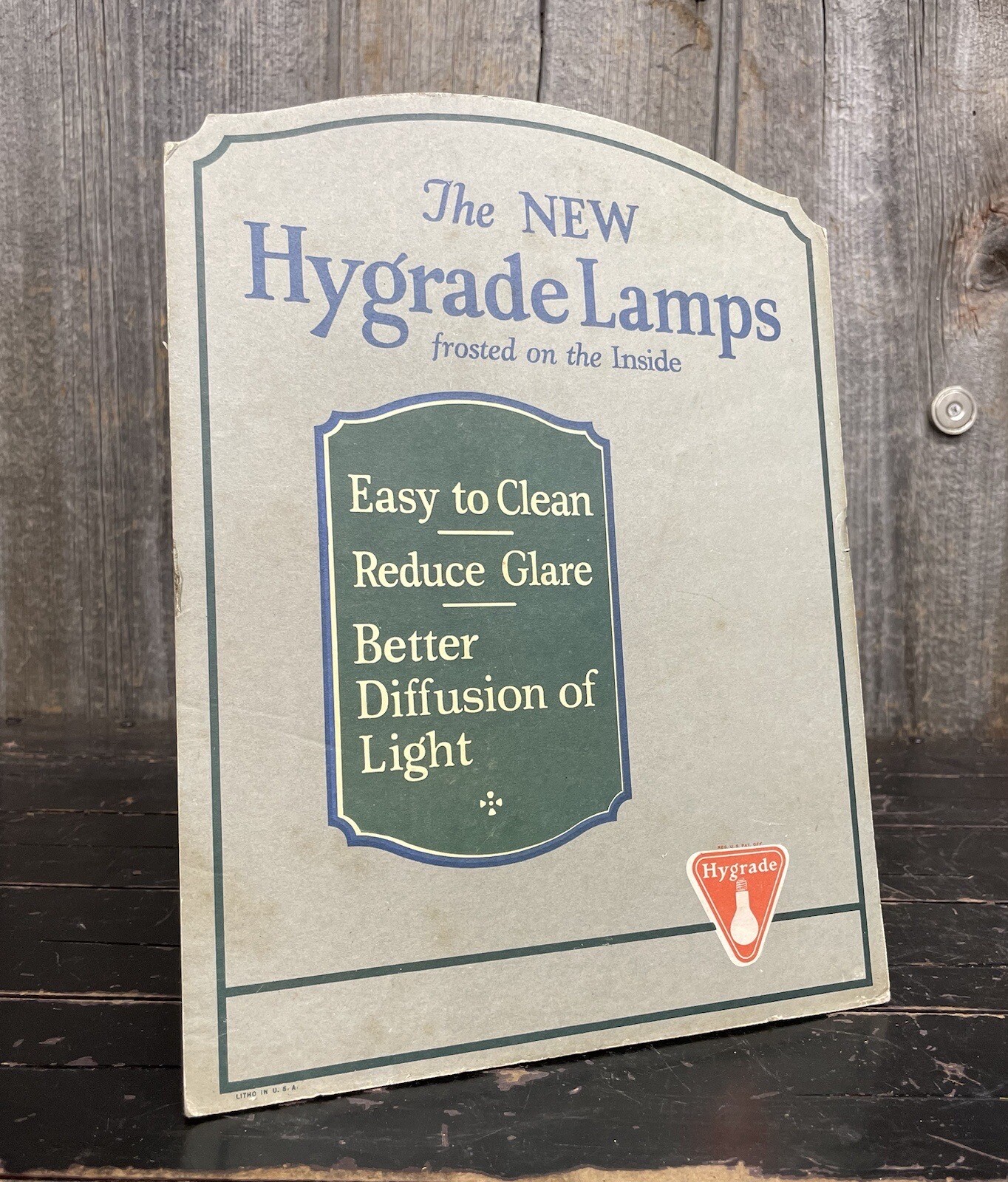 Vintage Country Store Counter Top Display Hygrade Lamps Advertising Easel Sign