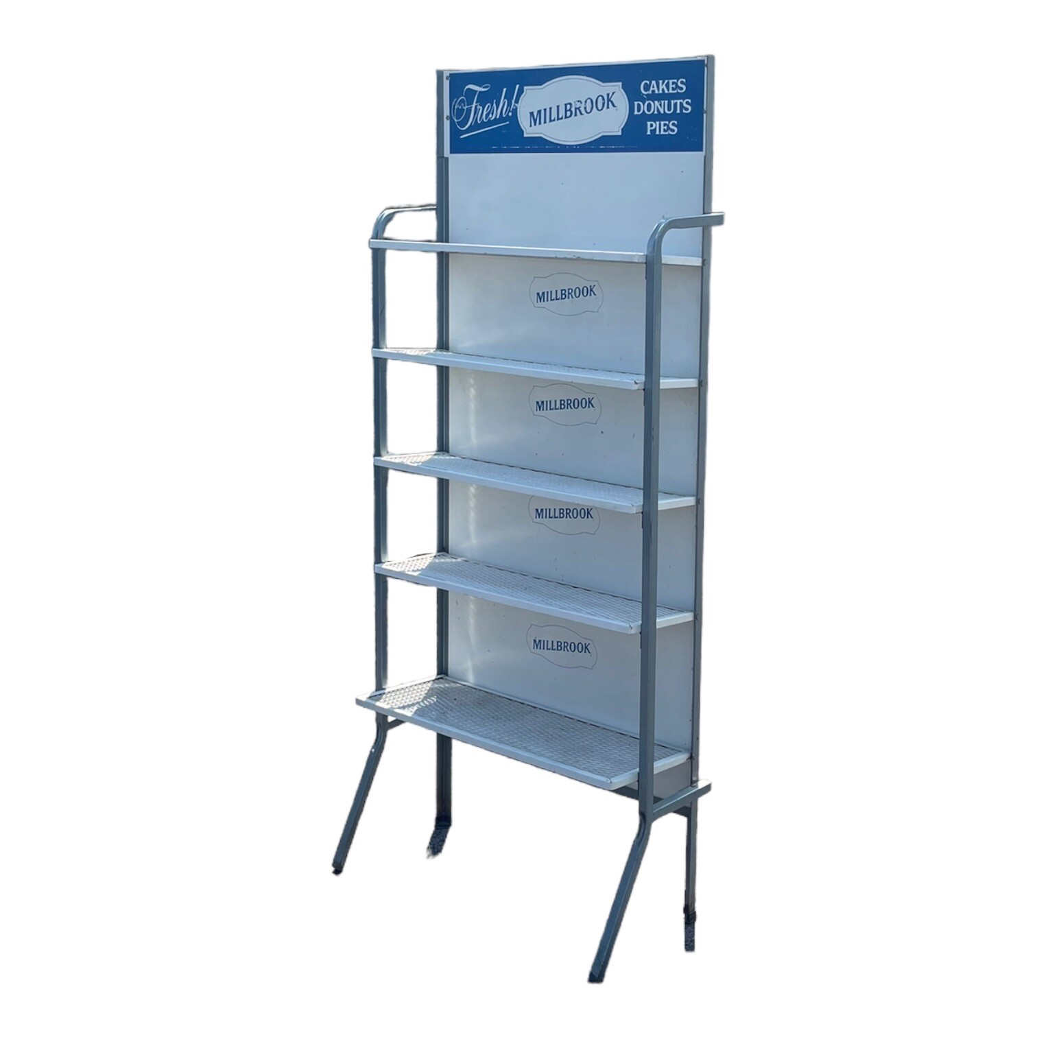 Vintage 50s MILLBROOK NY Folding Metal Store Display Bakery Rack Retro Shelving