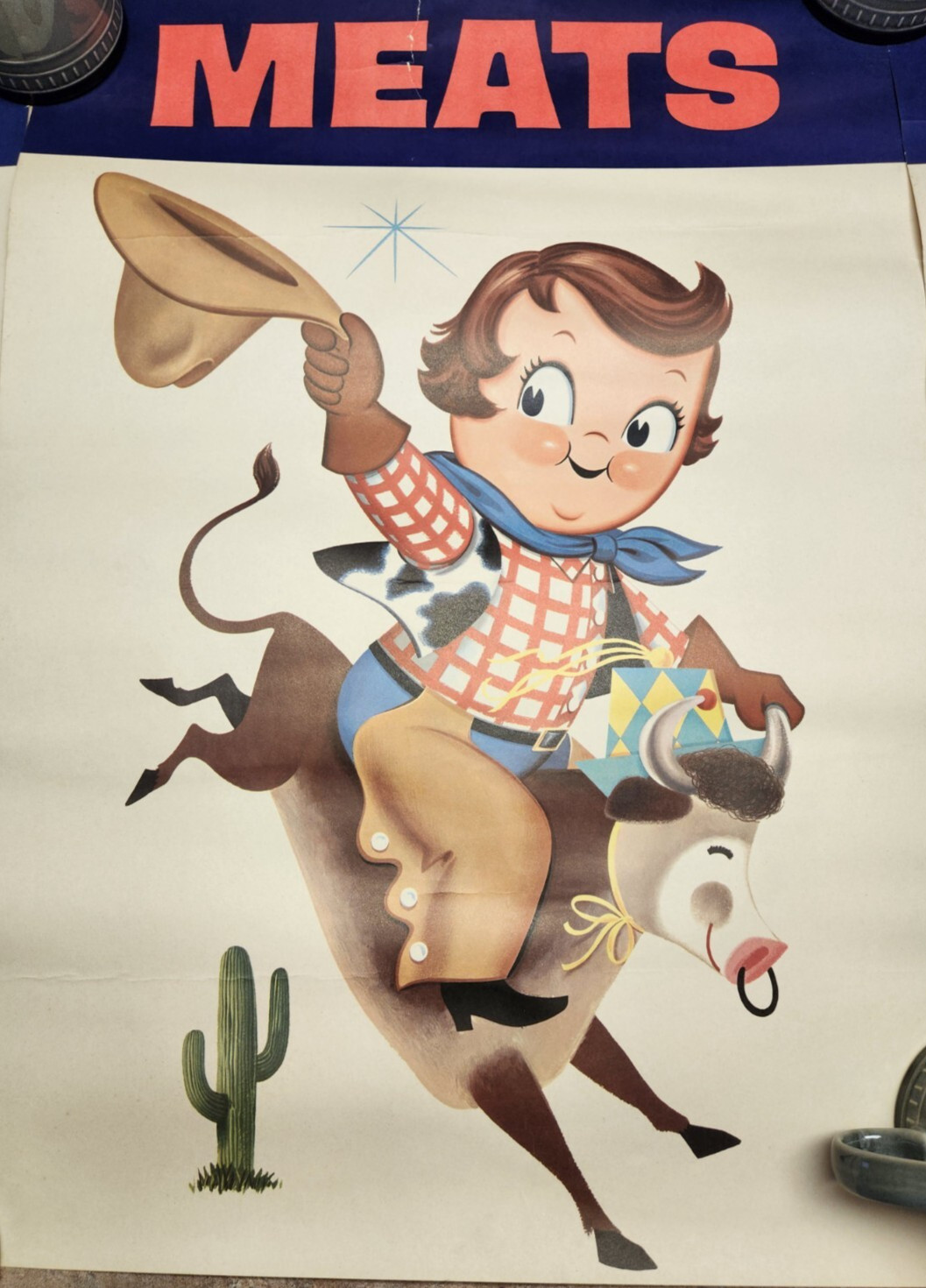 VTG Set 4 1957 Campbell’s Kids Advertisement Store Posters Cowboy Foods Drinks