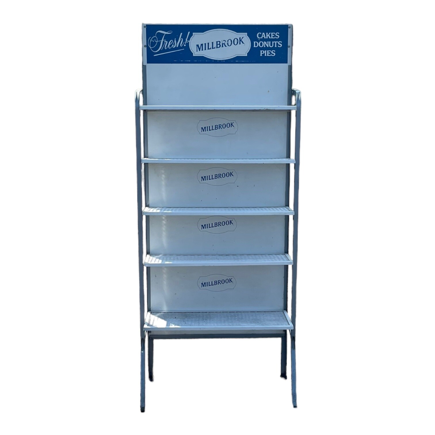 Vintage 50s MILLBROOK NY Folding Metal Store Display Bakery Rack Retro Shelving