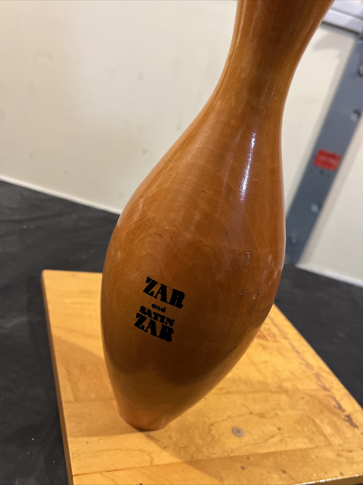 Vintage ZAR Wood Floor Finish Store Counter DISPLAY w/ Bowling Pin Imperial