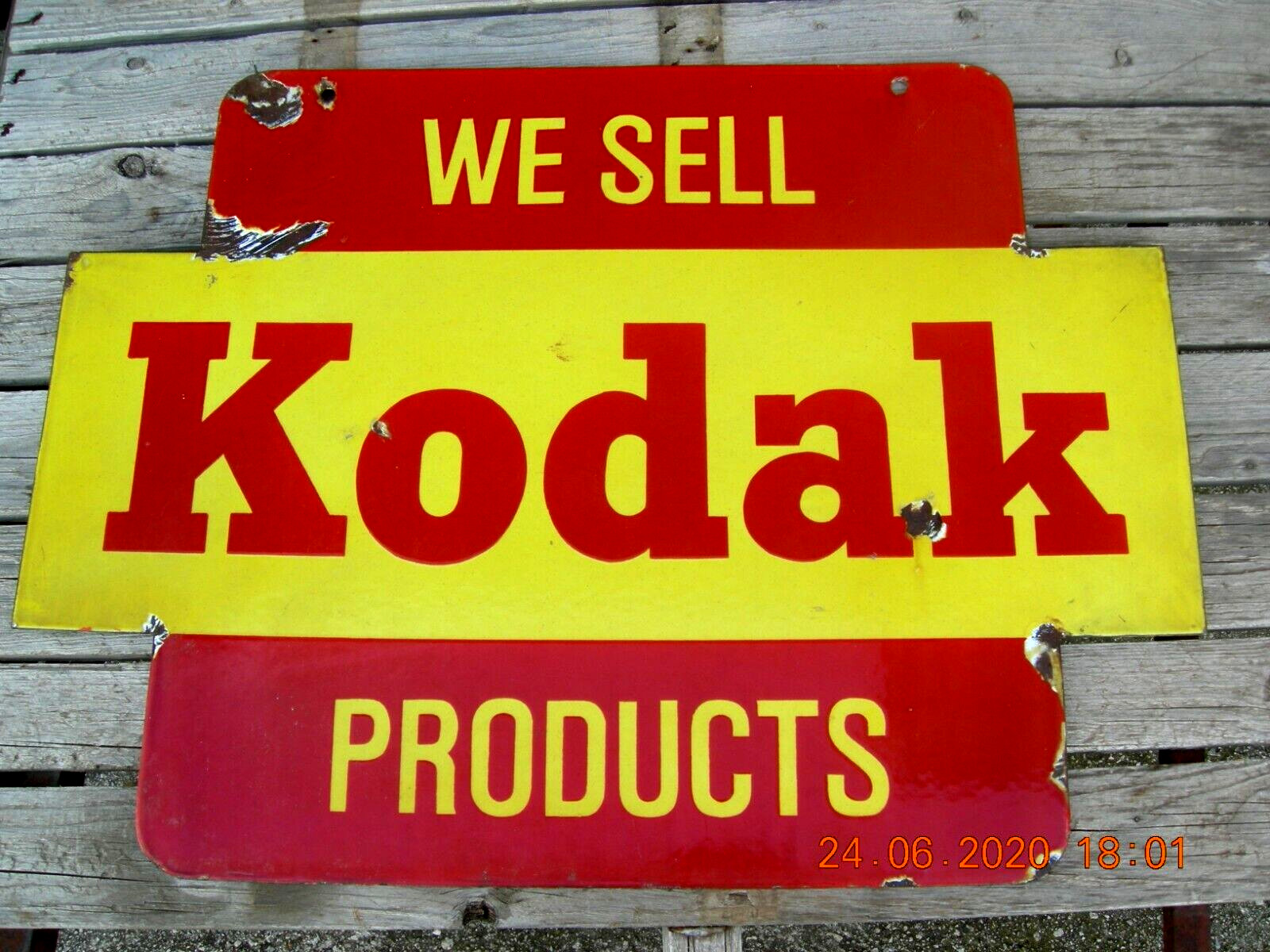KODAK – TWO-SIDED ENAMEL LICENSE PLATE – WITH STAND – 1940s/50s