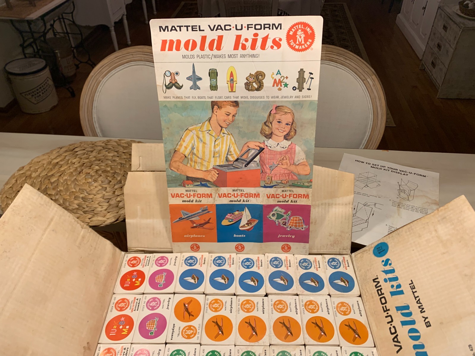 Vintage 1962 MATTEL VAC-U-FORM Mold Kits Store Display Counter Sign Advertising