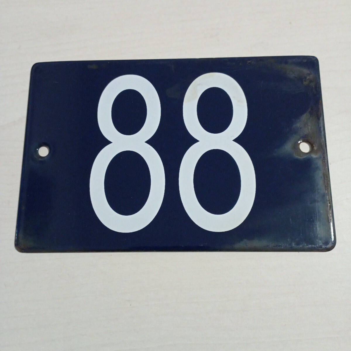 Old street number, house enamelled plaque, 15×10 cm, blue No. 88