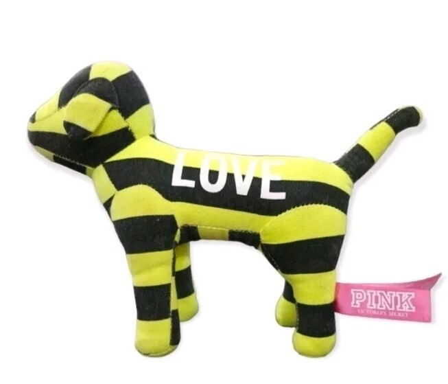 Victoria’s Secret PINK 2006 Collectible Dog Plush Yellow Black Striped Dog 8 In