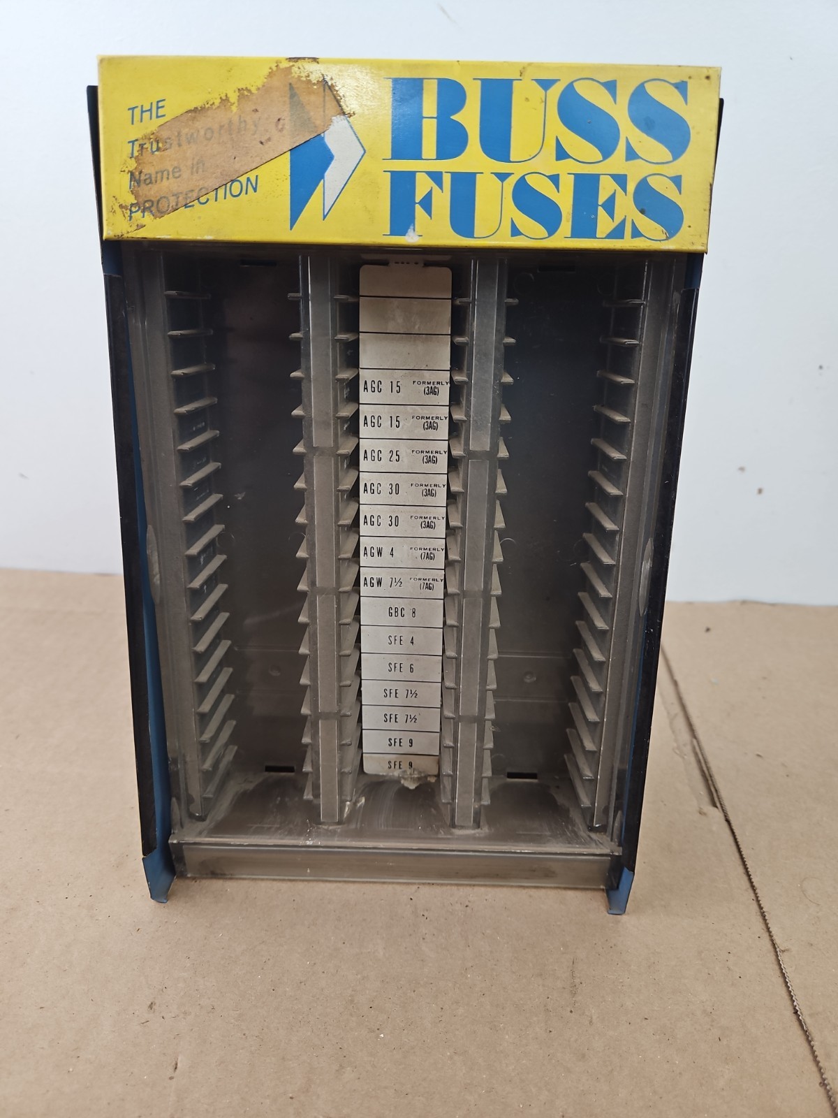 Vintage Buss Glass Fuses Metal Counter Display