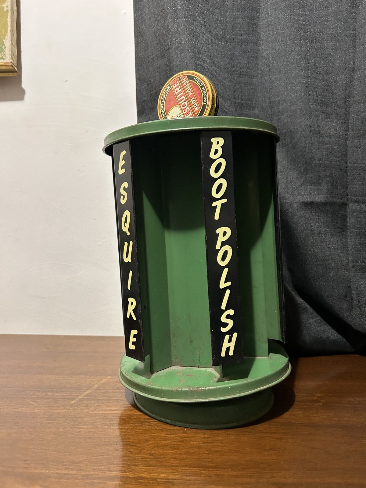 Esquire Boot Shoe Polish Antique Early Store Metal Rotating Display Rare