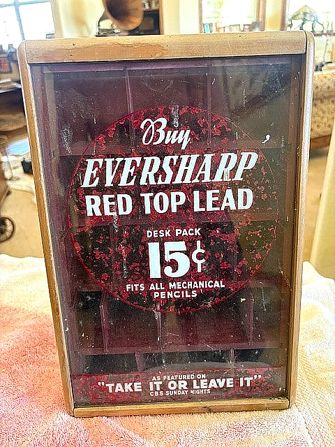 VINTAGE ~ “EVERSHARP RED TOP LEAD” GLASS DISPENSER/DISPLAY CASE (20TH CENTURY)