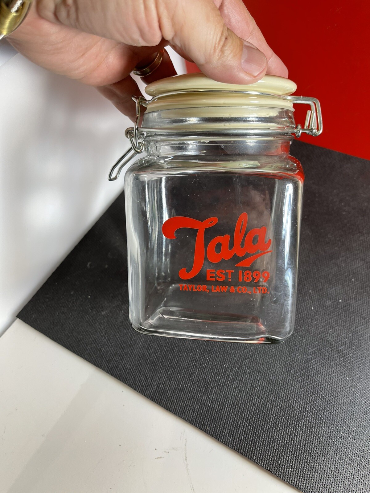 TALA Est 1899 Taylor Law Store Counter Glass Lidded Canister Jar Display