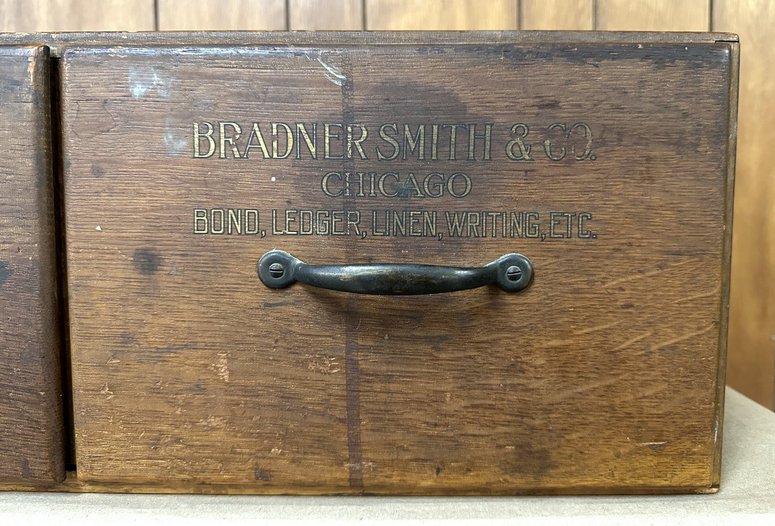 OBO Rare VTG Bradner Smith & Company Chicago IL Oak Wood Double Drawer