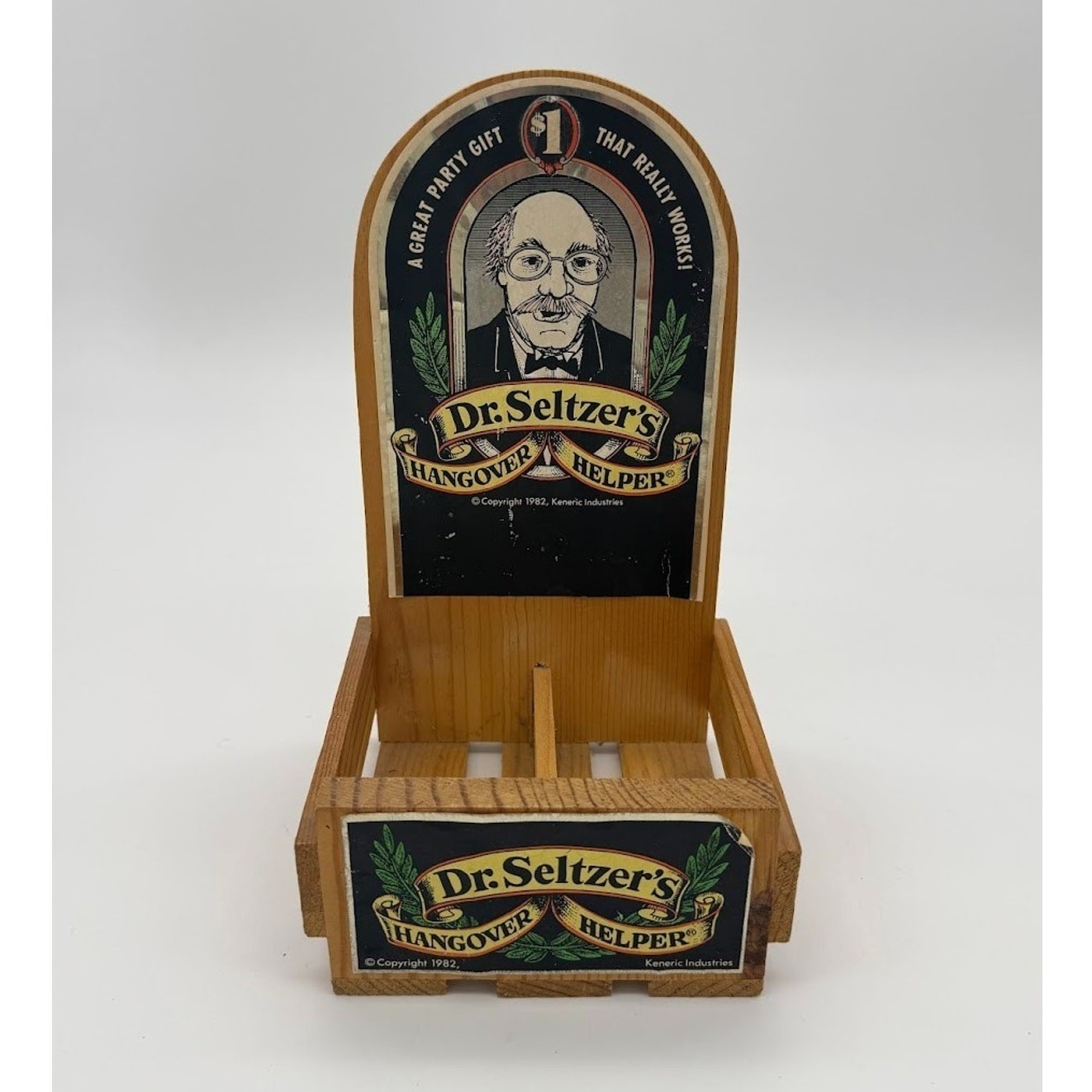 Dr. Seltzer’s Hangover Helper Rare Handcrafted Wood Advertising Display Box 1982