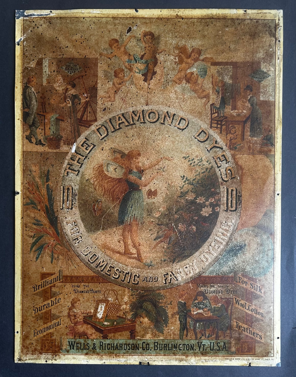 Oldest (1880s) Version Diamond Dyes Tin Lithographed sign/cabinet “The Fairy”