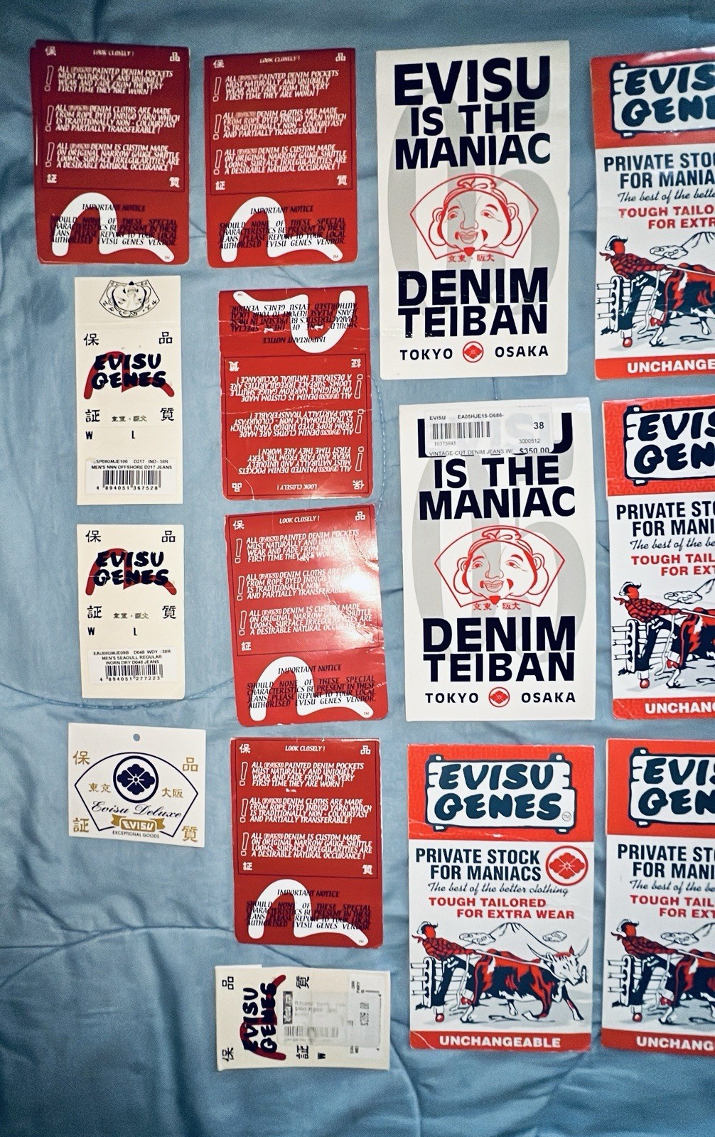Lot Of 27 Original Evisu Genes Jeans Back Pocket Paper Store Flash Tags