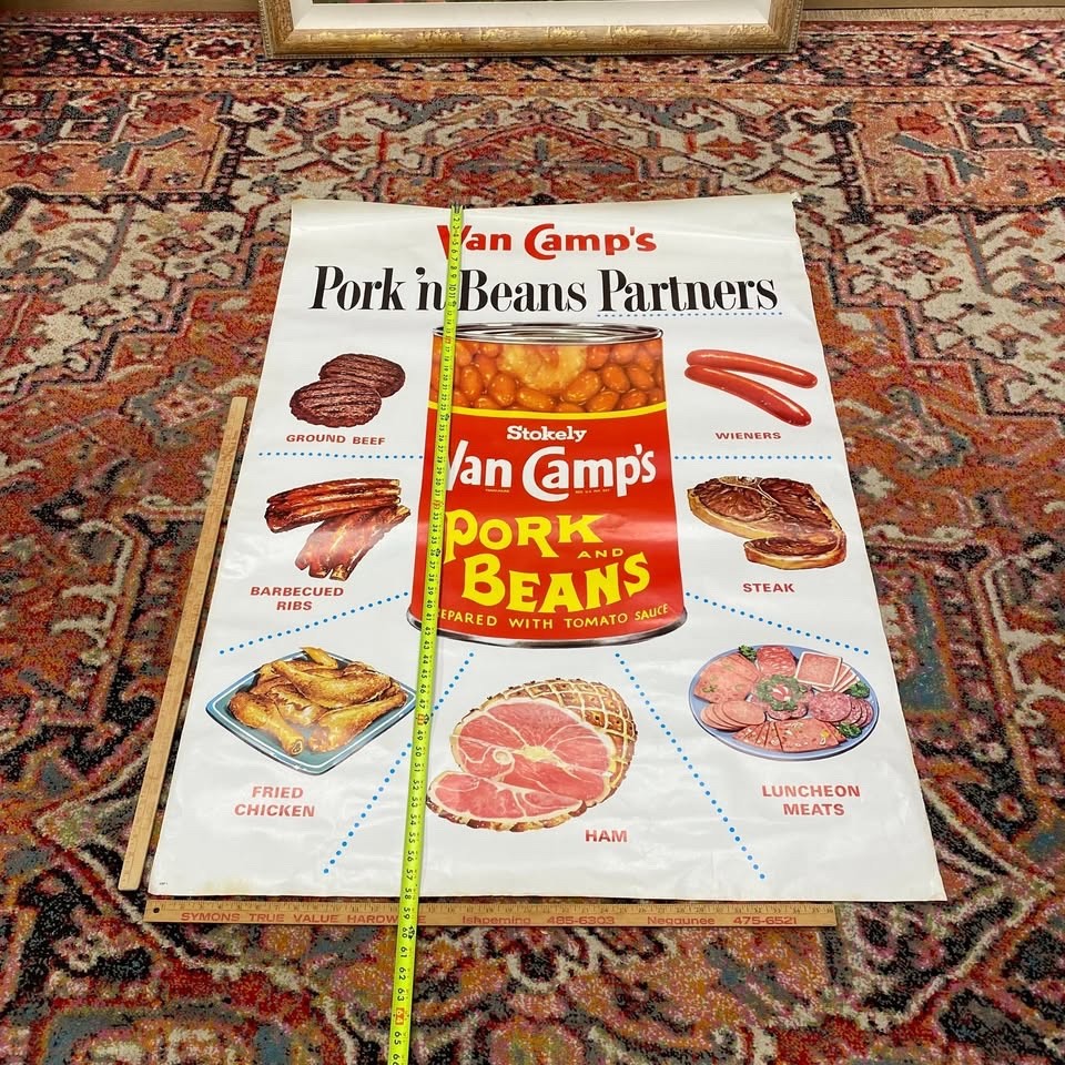 Vintage Grocery Store Advertising Display 58×42 Poster Van Camp’s Pork and Beans