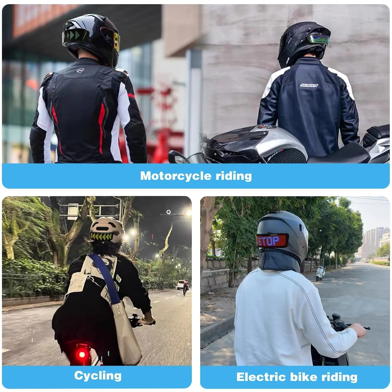 LED Helmet Display Rgb Programmable Warning Light Motorcycle Bike App Screen