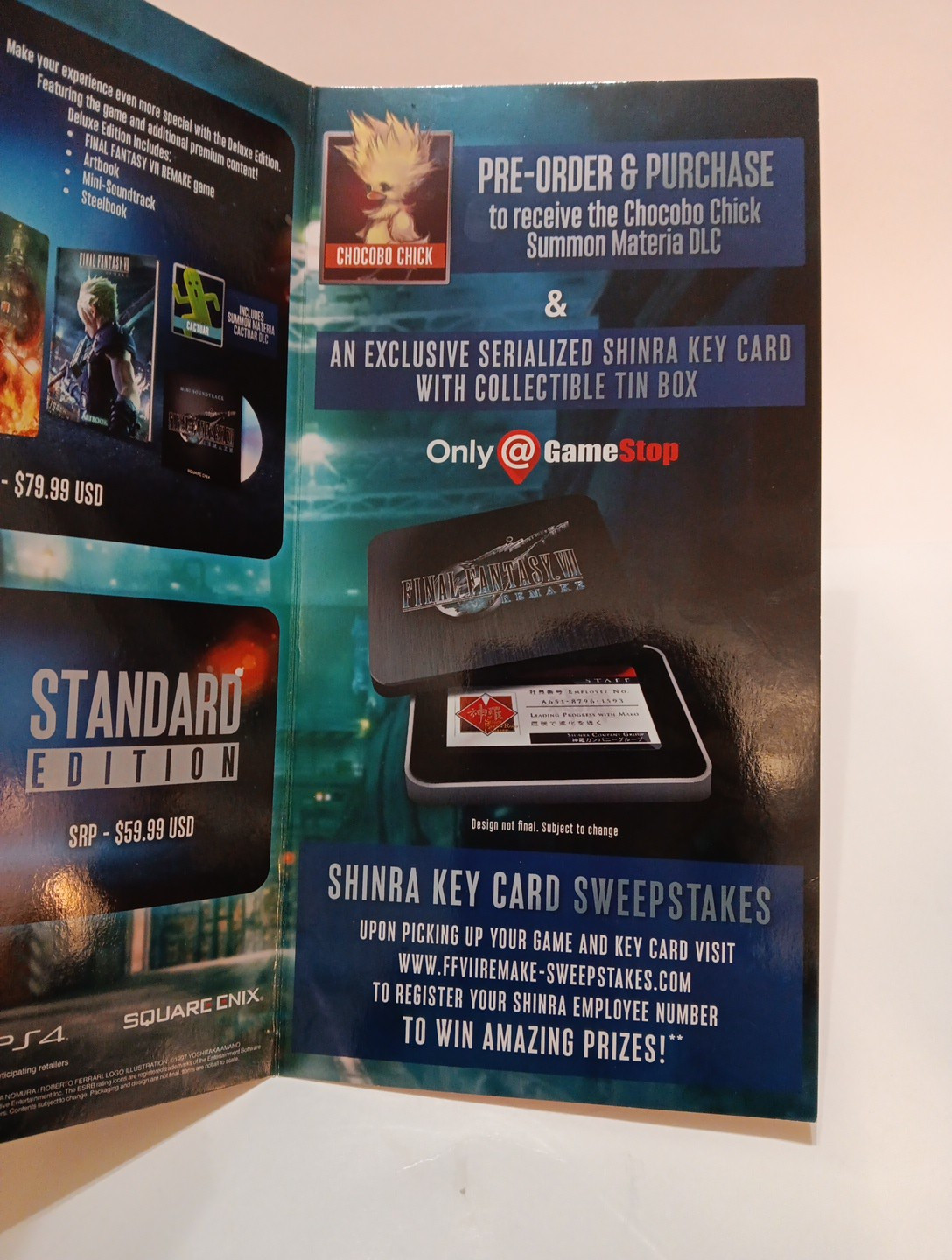 Final Fantasy VII 7 Remake GameStop Promo Store Display, Both Sides Printed RARE