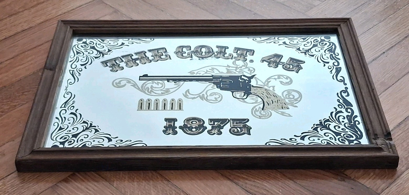 ADVERTISING MIRROR PAINTING-GUN/GUN 1875 THE COLT. 45-YEARS 70′-VINTAGE