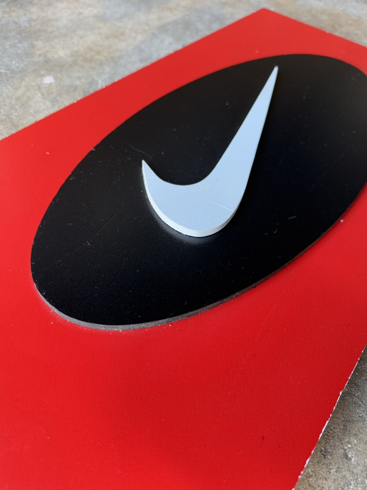 Vintage Nike Store Swoosh Logo Wooden Display Sign Made in USA Red Black RARE