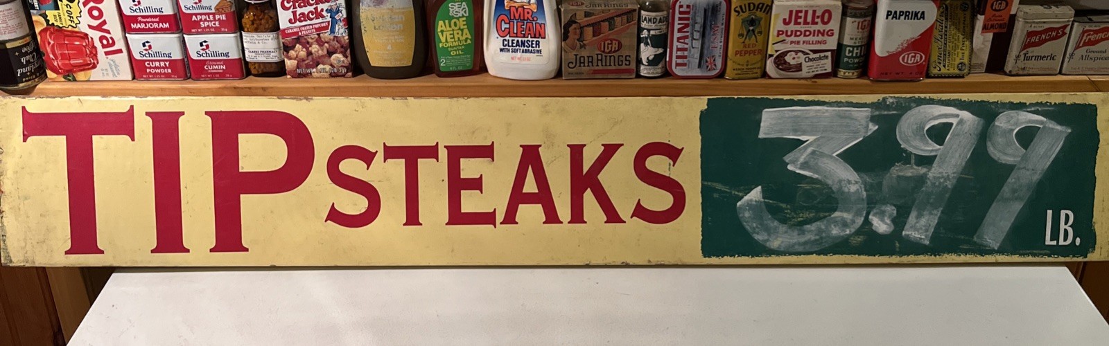 Vintage Wooden Wood Tip Steak Sign 48 x 7.5 x 1” Grocery Store Hand Made