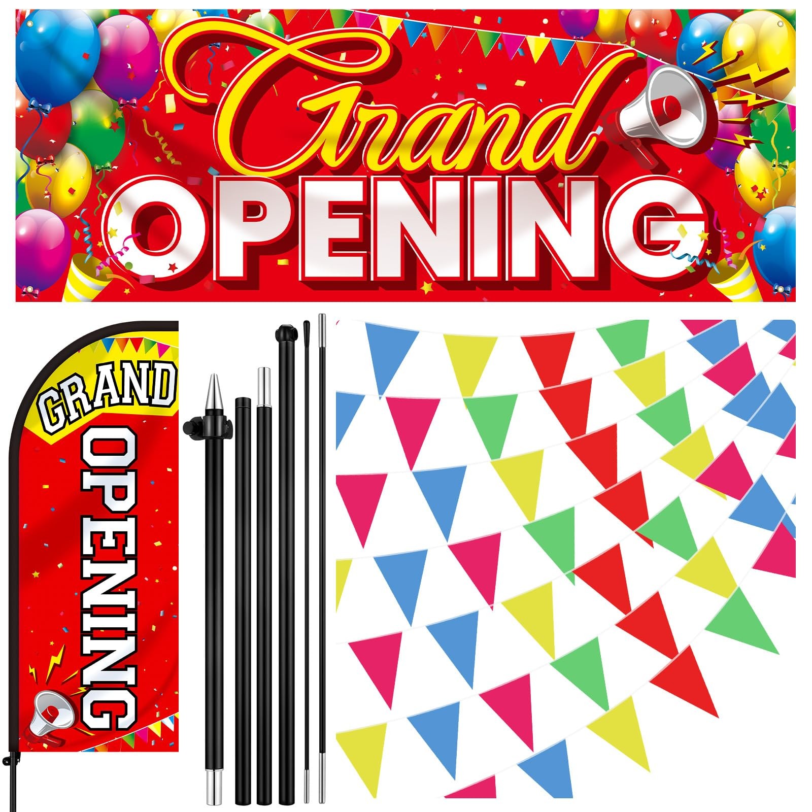 7 ft Red Yellow Grand Opening Feather Flag Banner with Pole Kit Advertising Deco