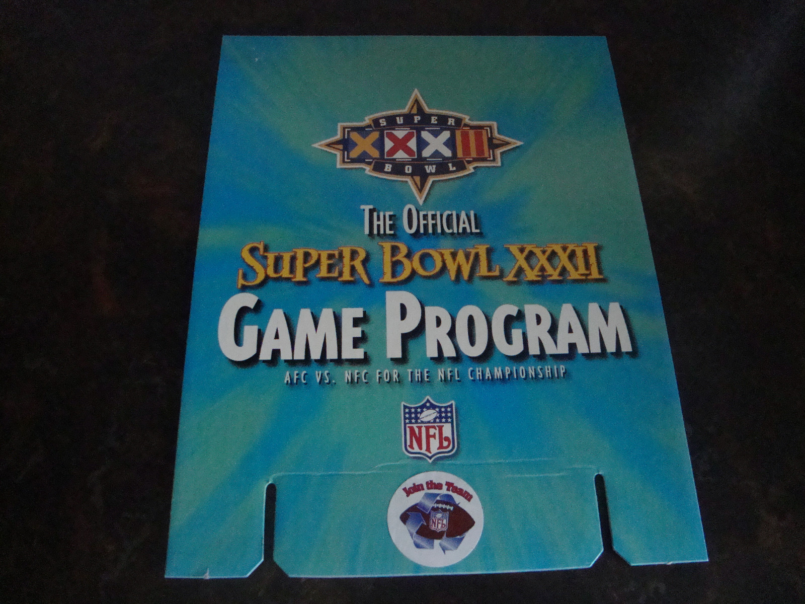 Super Bowl XXXII—Game Program Display Stand—Thick Cardboard—8×11—XHTF
