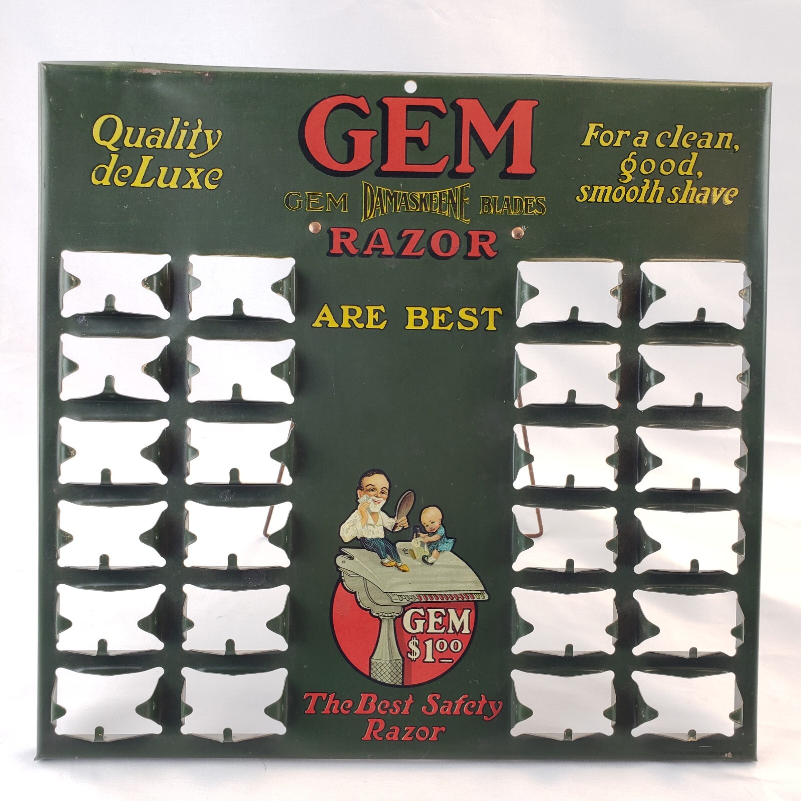 RARE Antique GEM Damaskeene Razor Blade Tin Advertising Store Sign Barber Shop