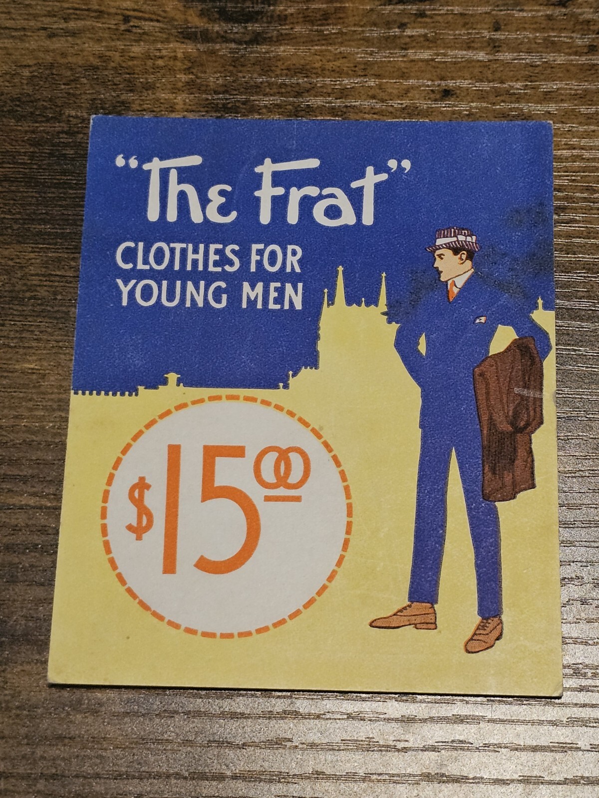 Vintage “The Frat” Clothes For Young Men $15 Price Ticket Tag Sign