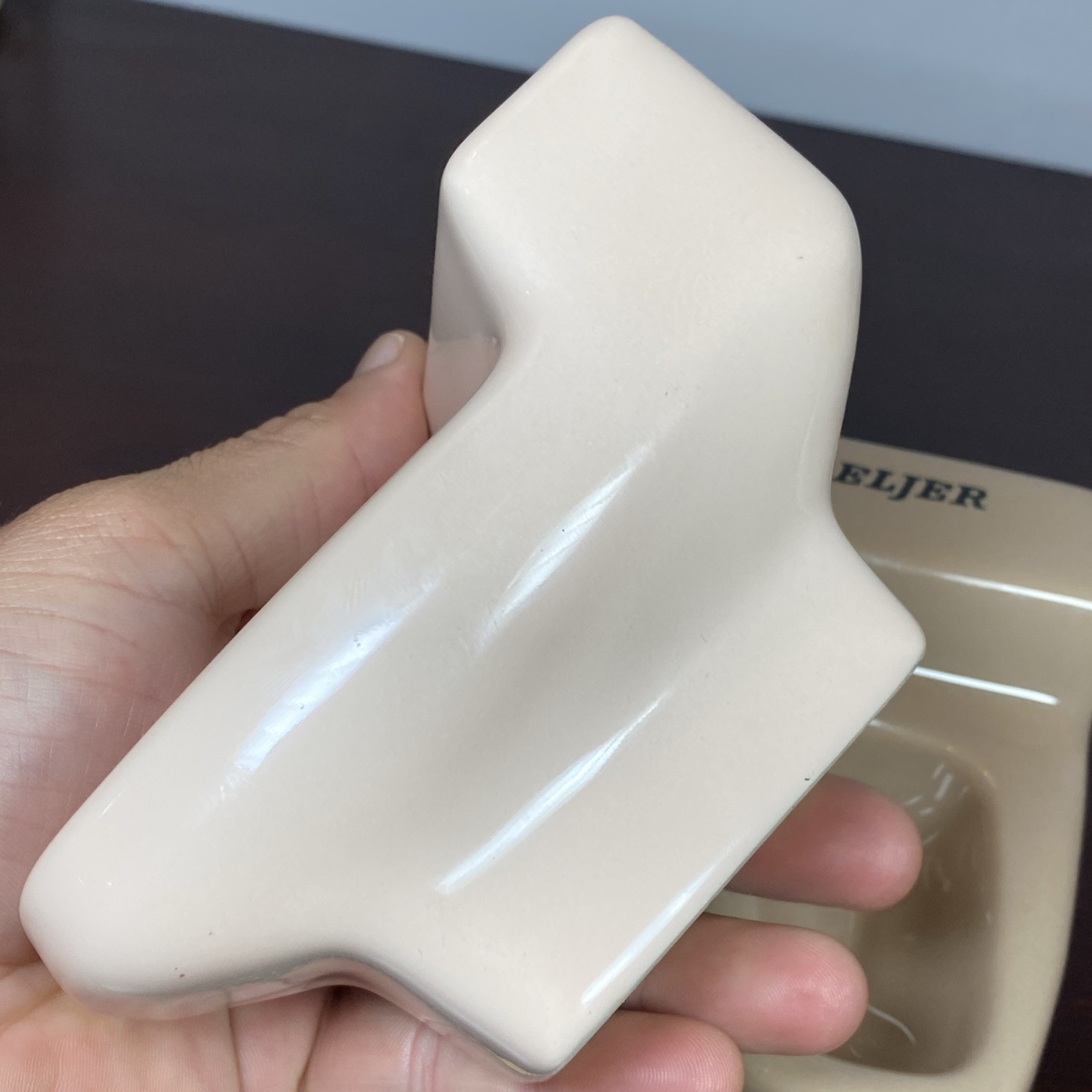 2 Vtg ELJER Salesman Sample Mini Porcelain Toilet Display Off White Pink Brown