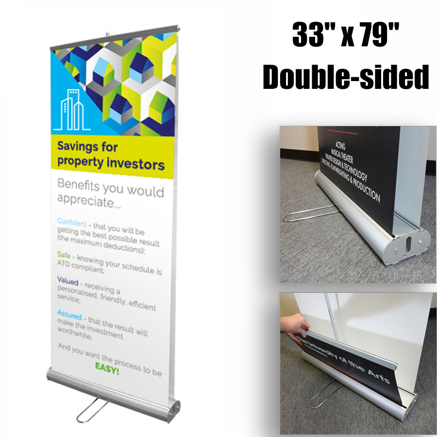 33″x79″ Double Sided Roll Up Banner Stand Retractable for Trade Show Store