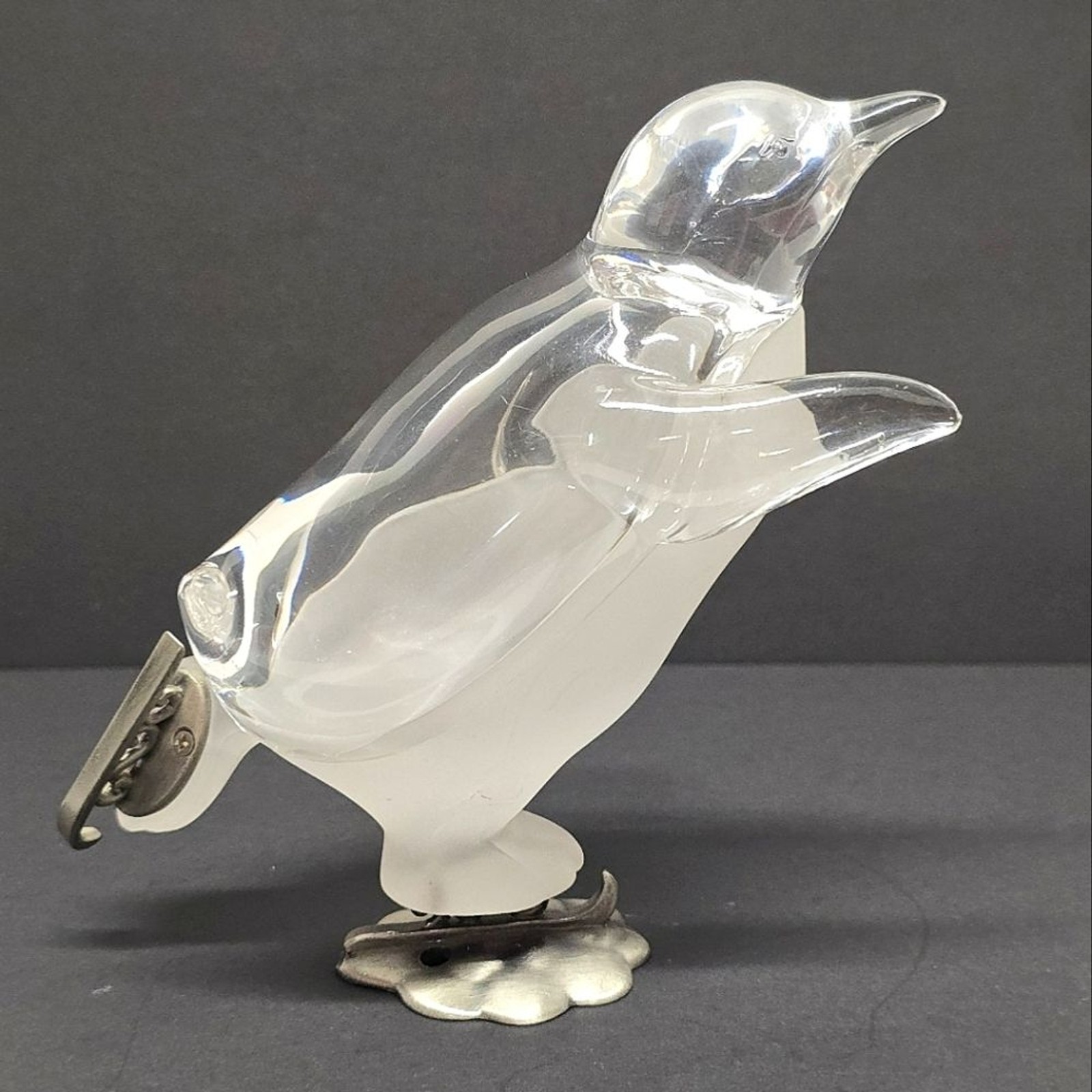 Lucite Penguin On Ice Skates MCM Frosted Christmas Prop Figurine Vintage 50s