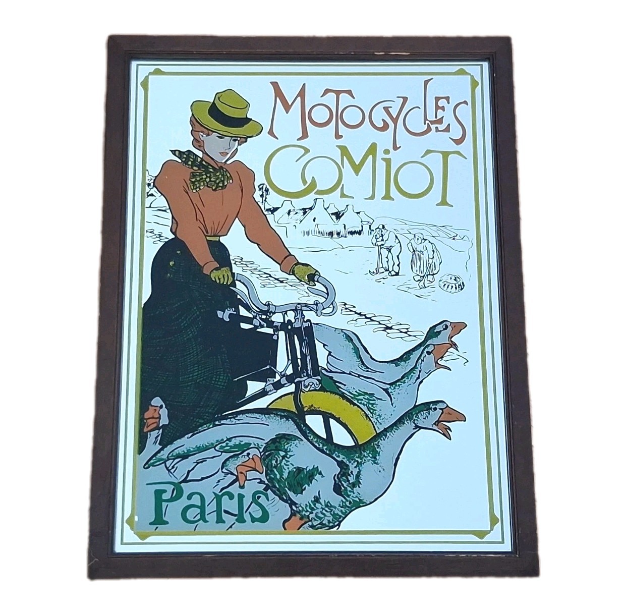 SILKSCREEN MIRROR ADVERTISING FRAME-MOTOCYCLES COMIOT PARIS-70s-VINTAGE