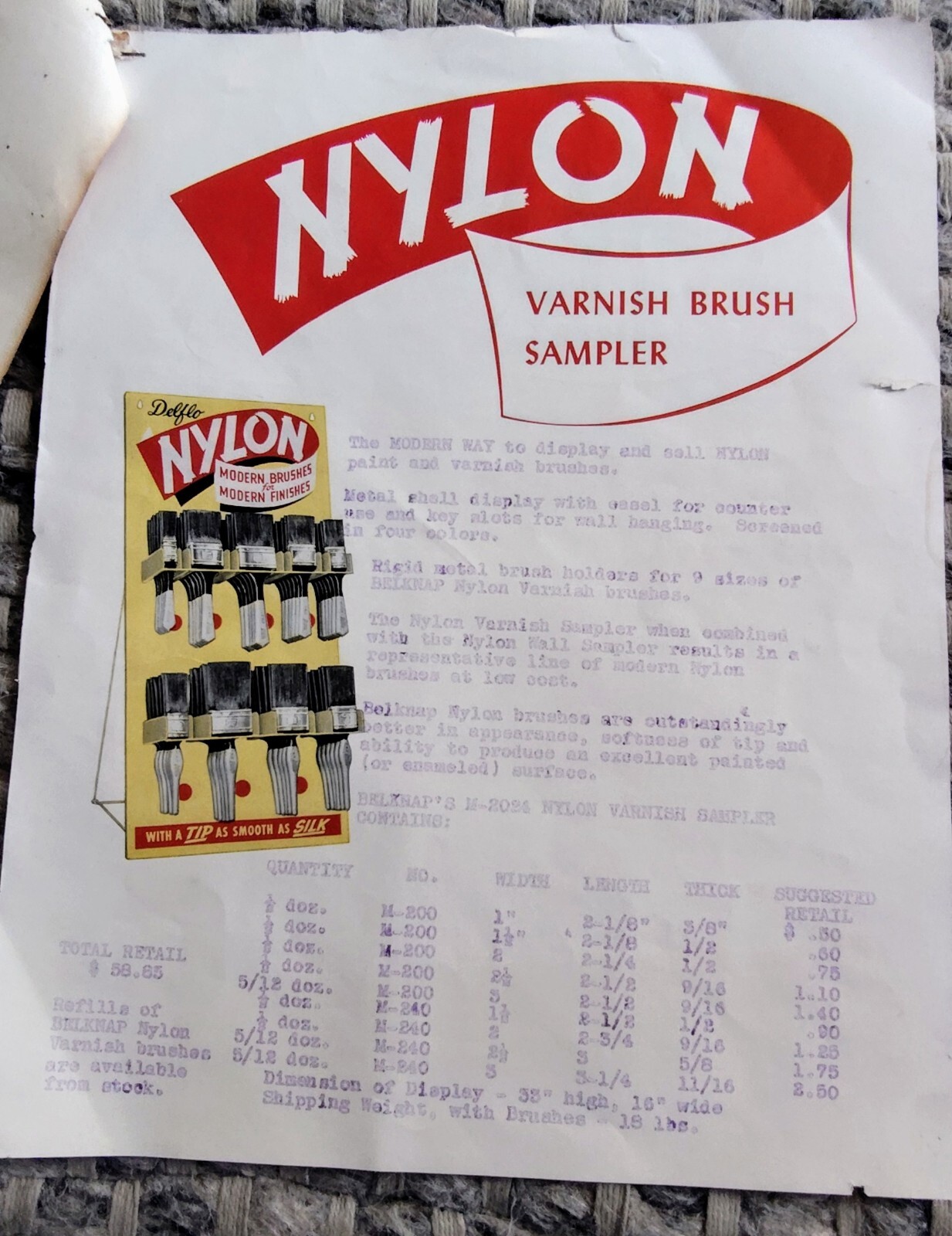 Belknap Delflo Nylon Paint Brush Store Display Sign Metal Original Box 50’s 60