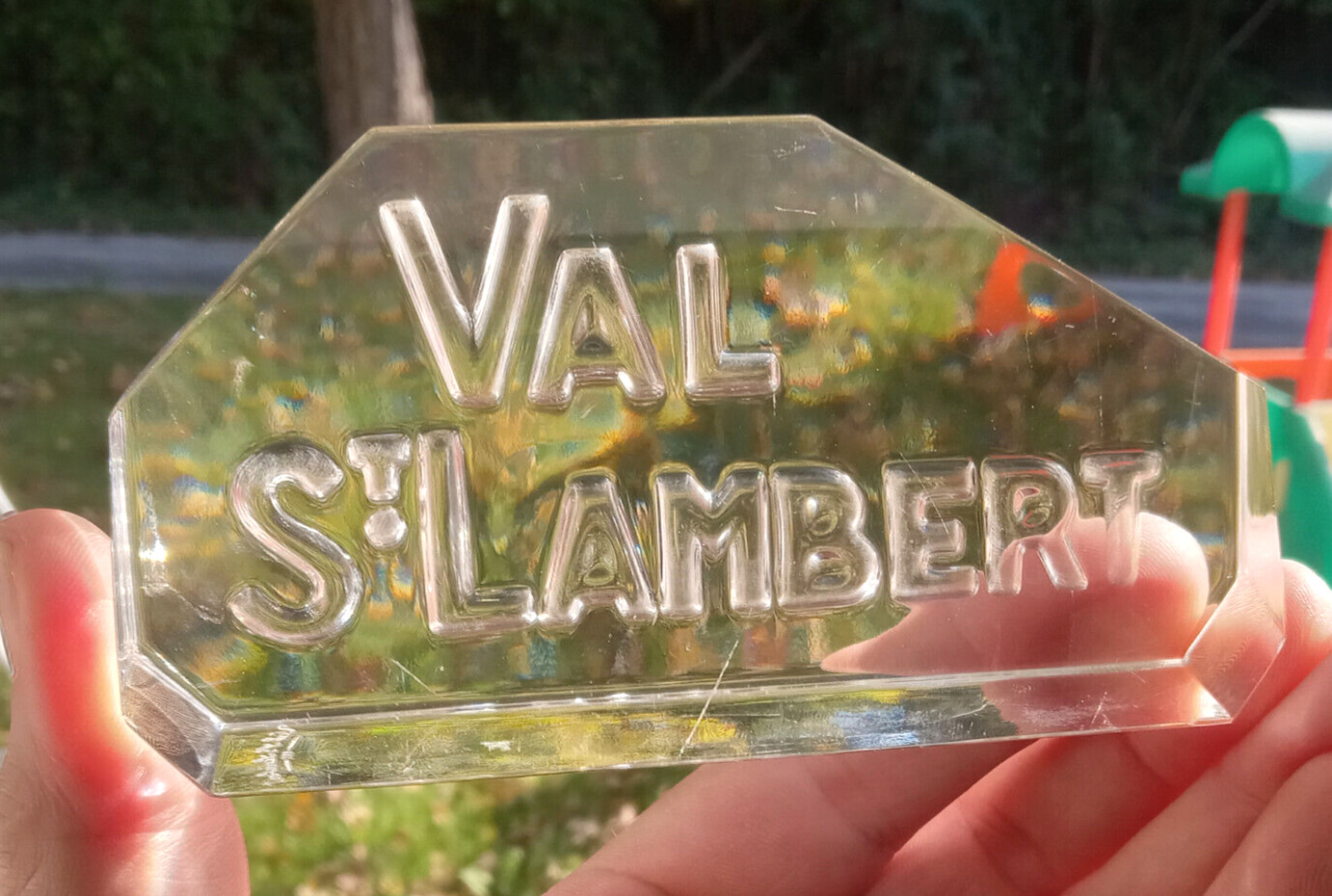VINTAGE VAL ST.LAMBERT GLASS PAPERWEIGHT OR ADVERTISING STORE DISPLAY SIGN