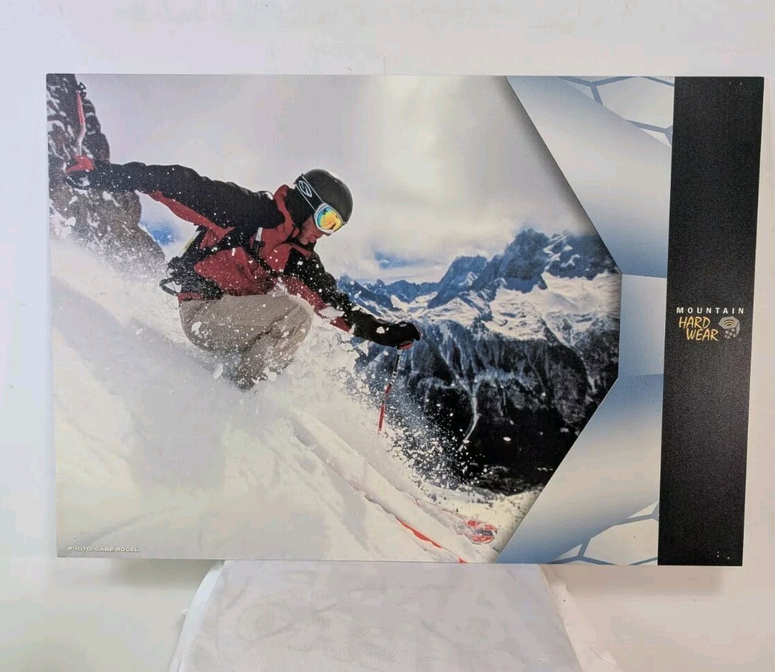 Mountain Hardwear Advertising Placard 26″x18″ Hard Plexiglass Plastic Skiing