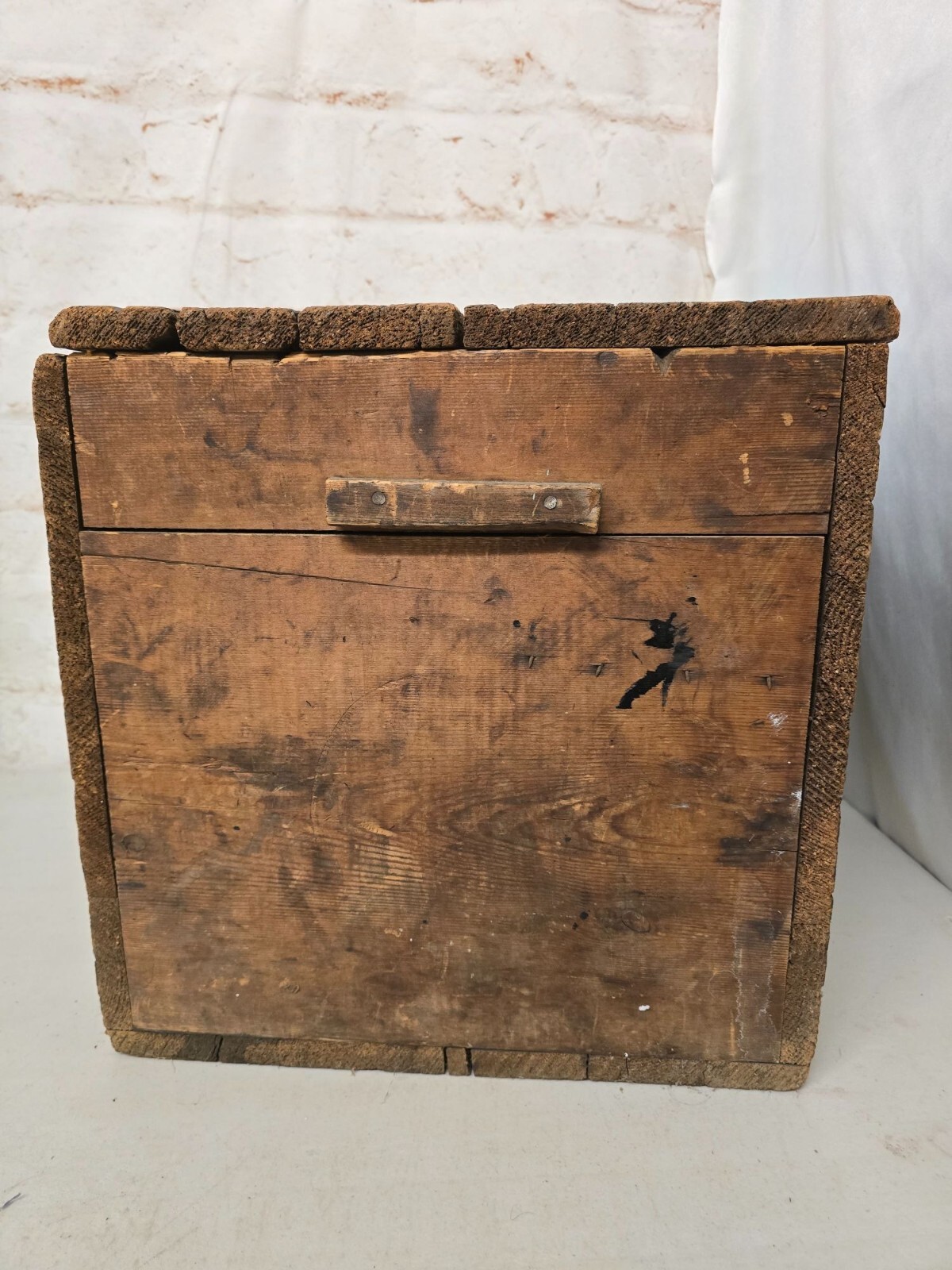 Antique Burgess Battery Co Advertising Shipping Wood Crate Box Handles & Lid