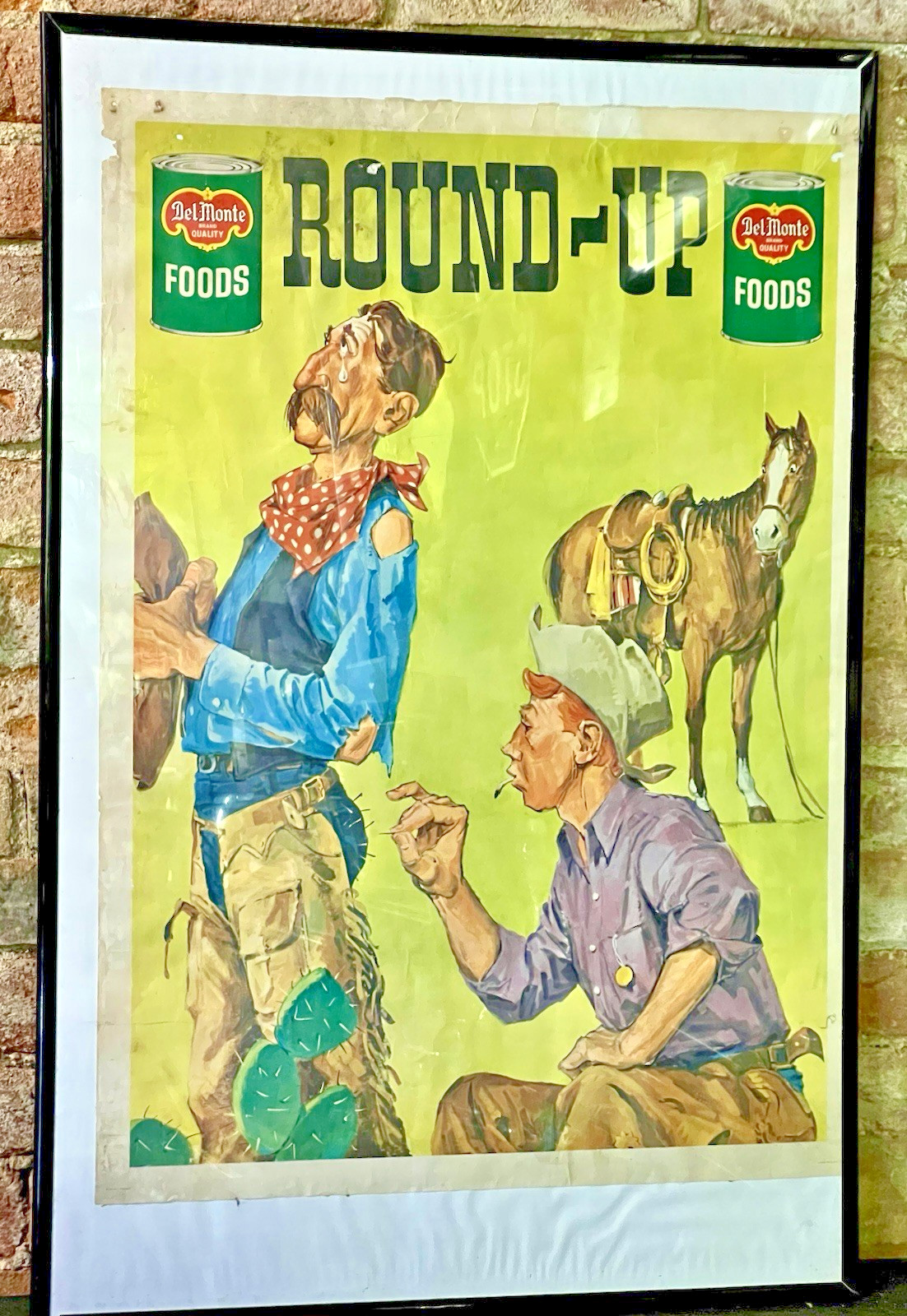 VINTAGE DEL MONTE FOODS ROUND UP COWBOY GROCERY STORE ADVERTISING POSTER SIGN