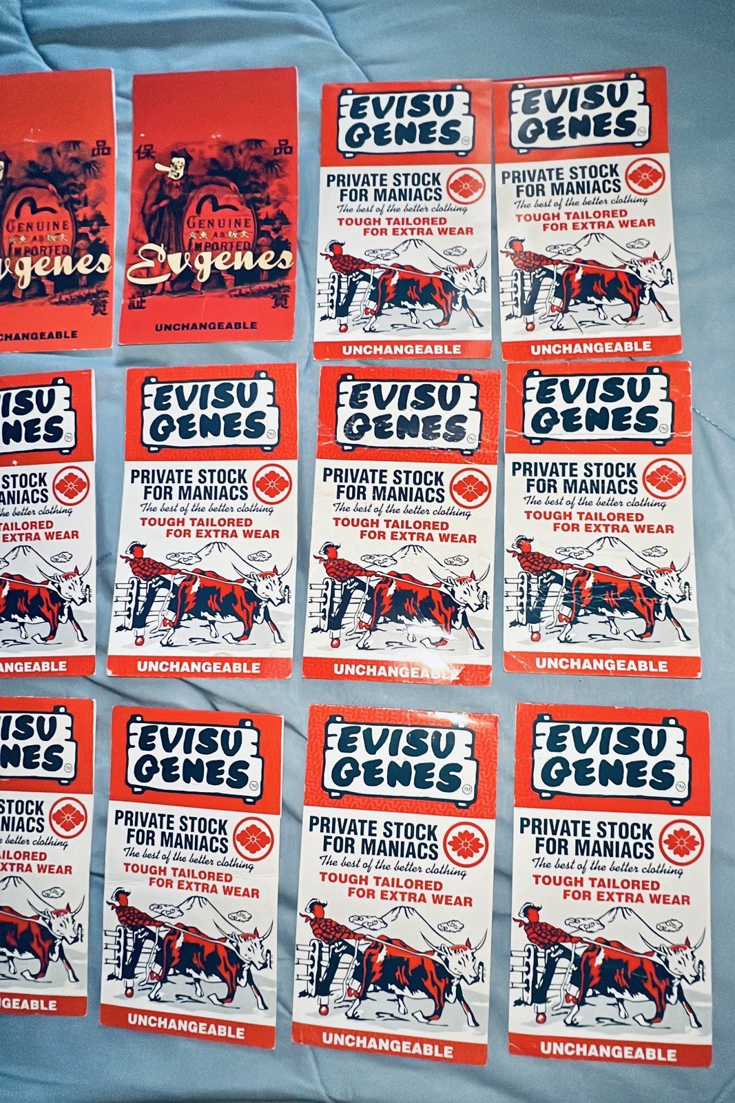 Lot Of 27 Original Evisu Genes Jeans Back Pocket Paper Store Flash Tags