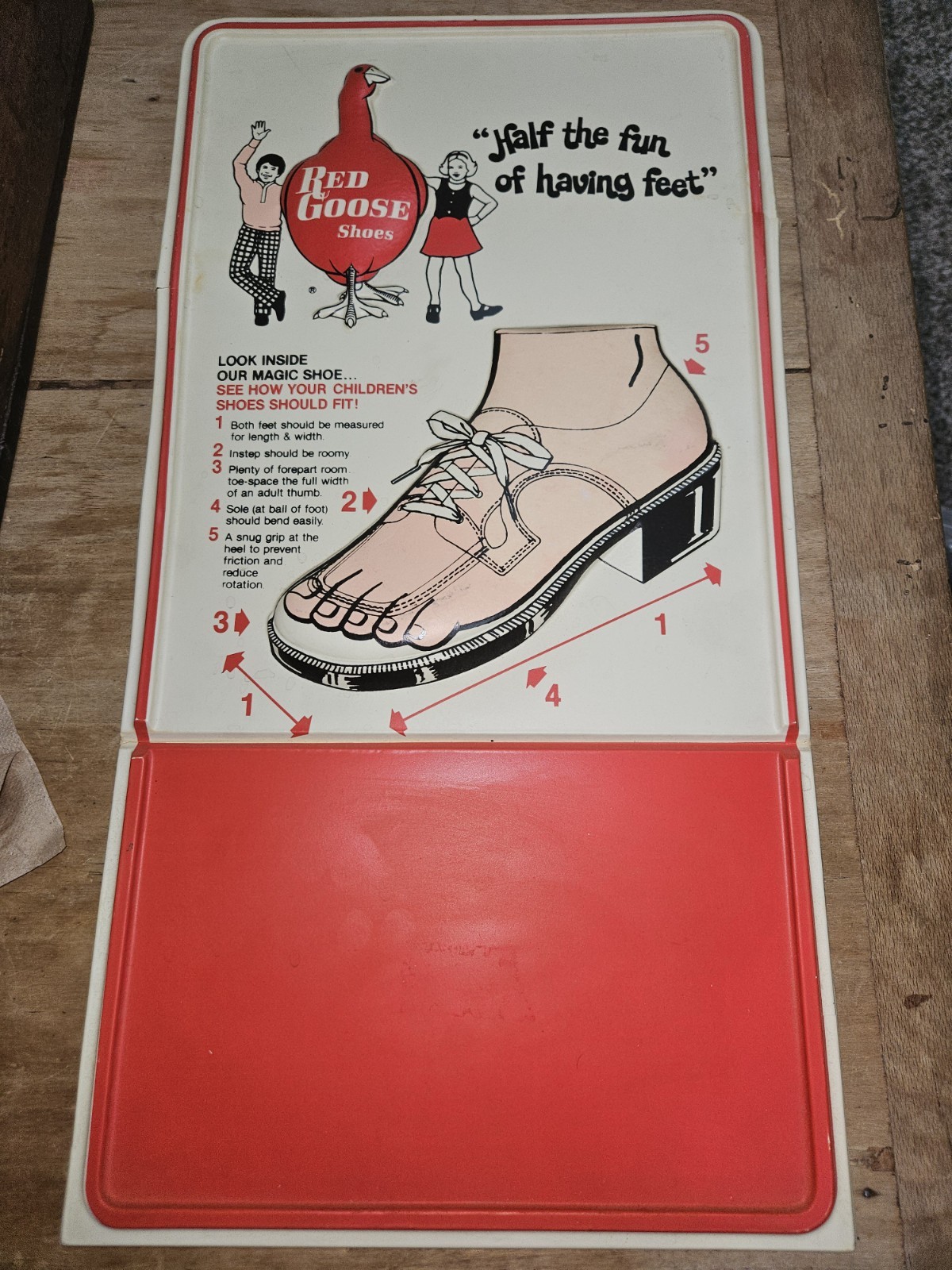 Vintage RED GOOSE SHOES Embossed Store Display Sign 14” X 8 1/4”