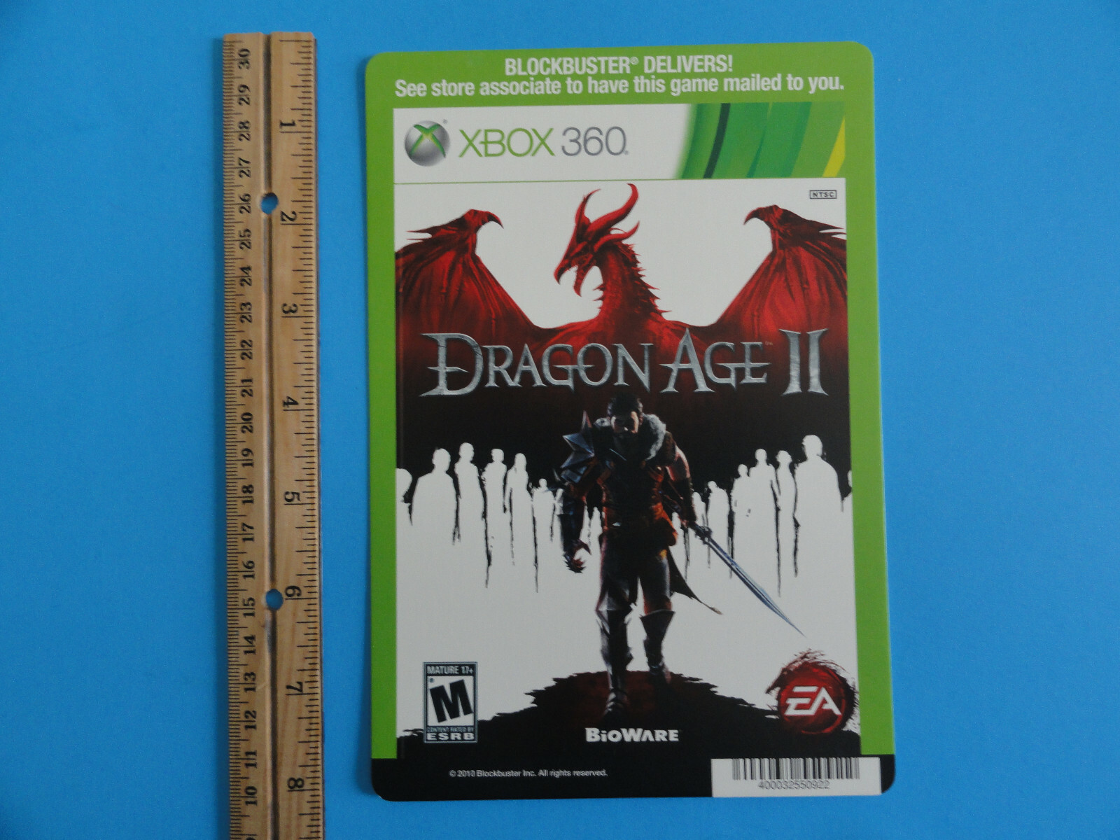 XBOX 360 DRAGON AGE II BLOCKBUSTER VIDEO BACKER CARD 5″X8″ NO GAME