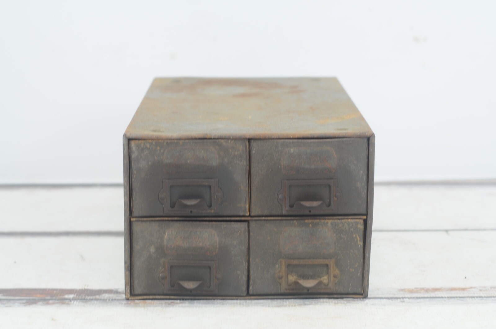 Vintage 1920s Las-Stik Tube Patch Cabinet Metal Four Drawer Store Display Box M
